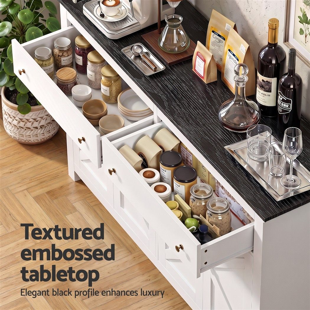 Buffet Sideboard Storage Cabinet Kitchen Cupboard 2 Drawers 140CM Black