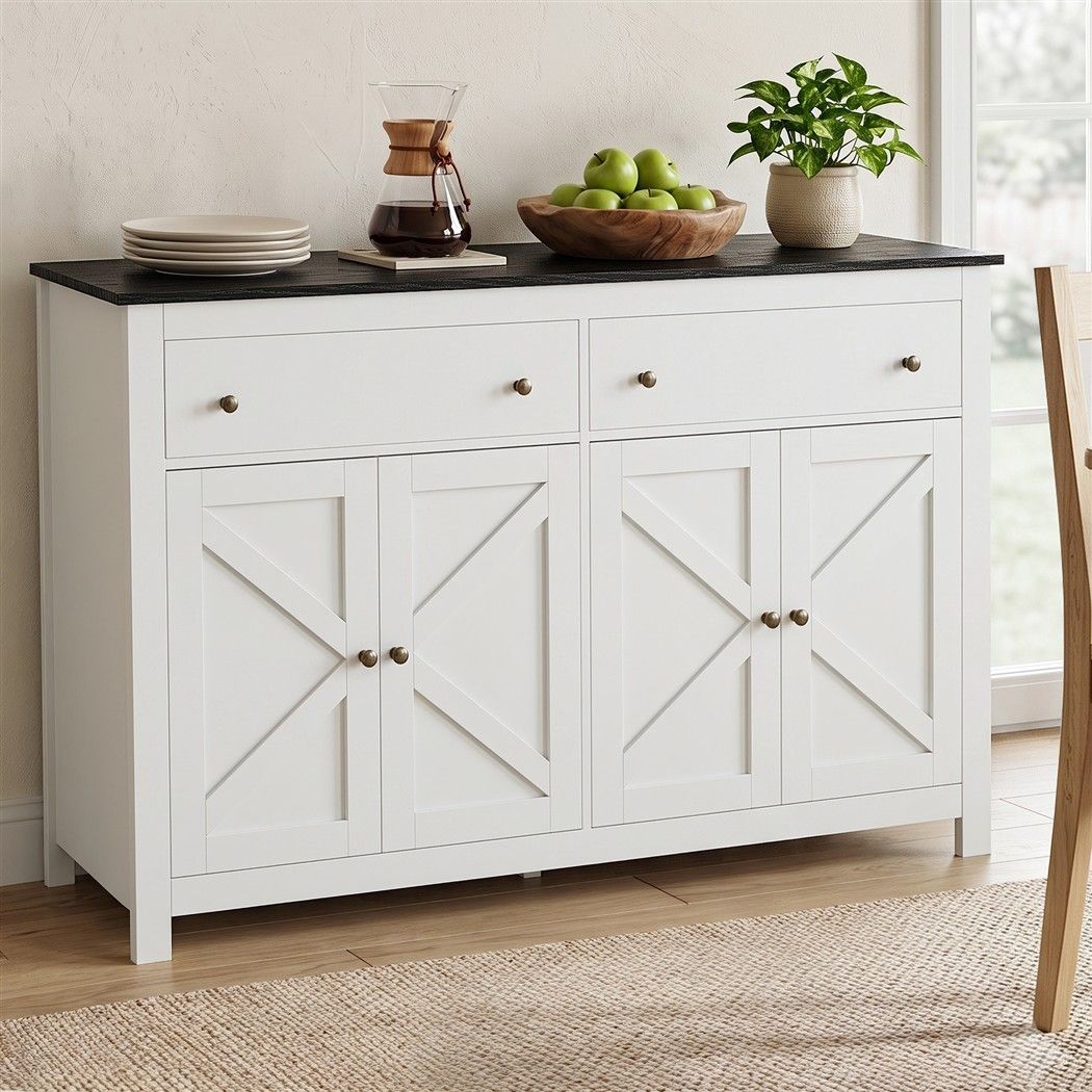 Buffet Sideboard Storage Cabinet Kitchen Cupboard 2 Drawers 140CM Black