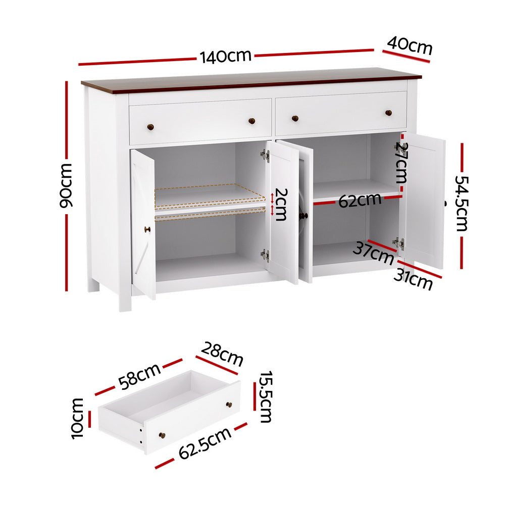 Buffet Sideboard Storage Cabinet Kitchen Cupboard 2 Drawers 140CM White