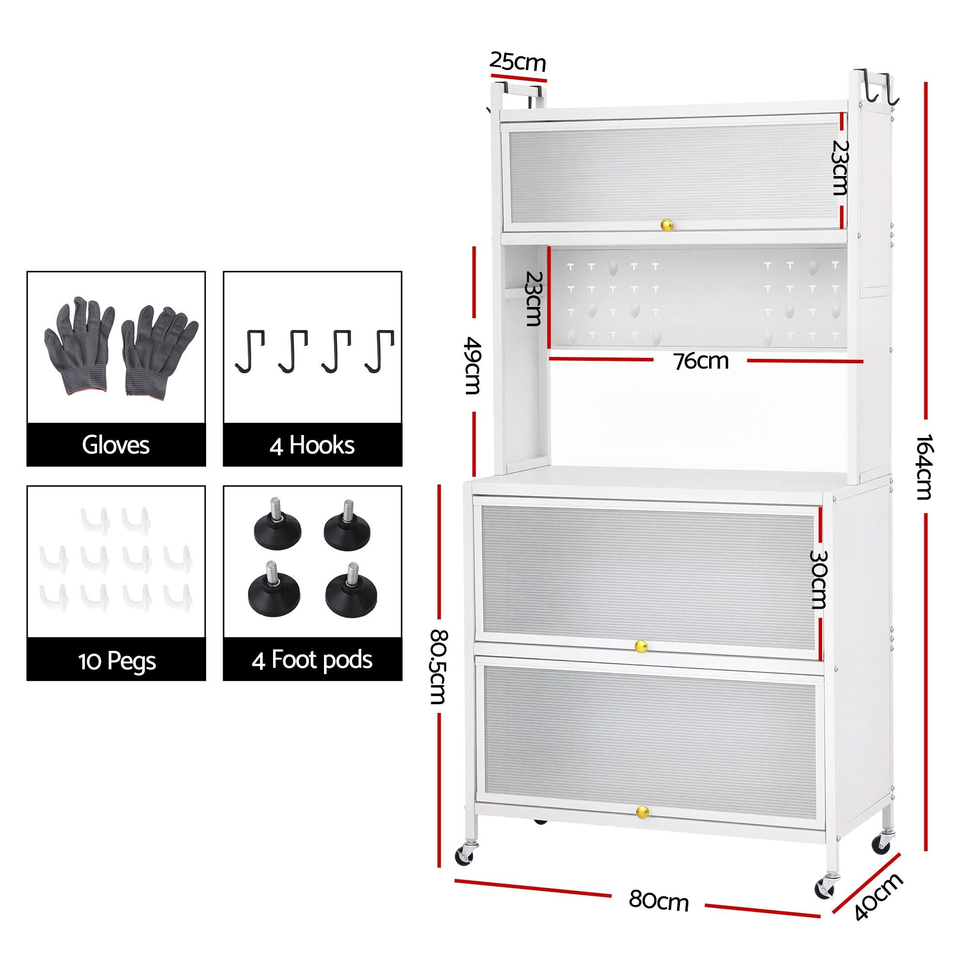 Kitchen Cabinet Storage Shelves Pegboard Cupboard Sideboard 80CMX164CM