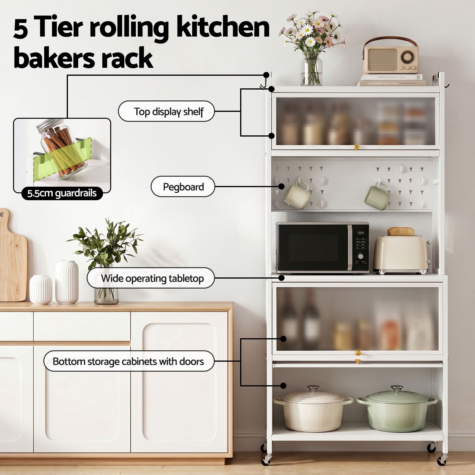 Kitchen Cabinet Storage Shelves Pegboard Cupboard Sideboard 80CMX164CM