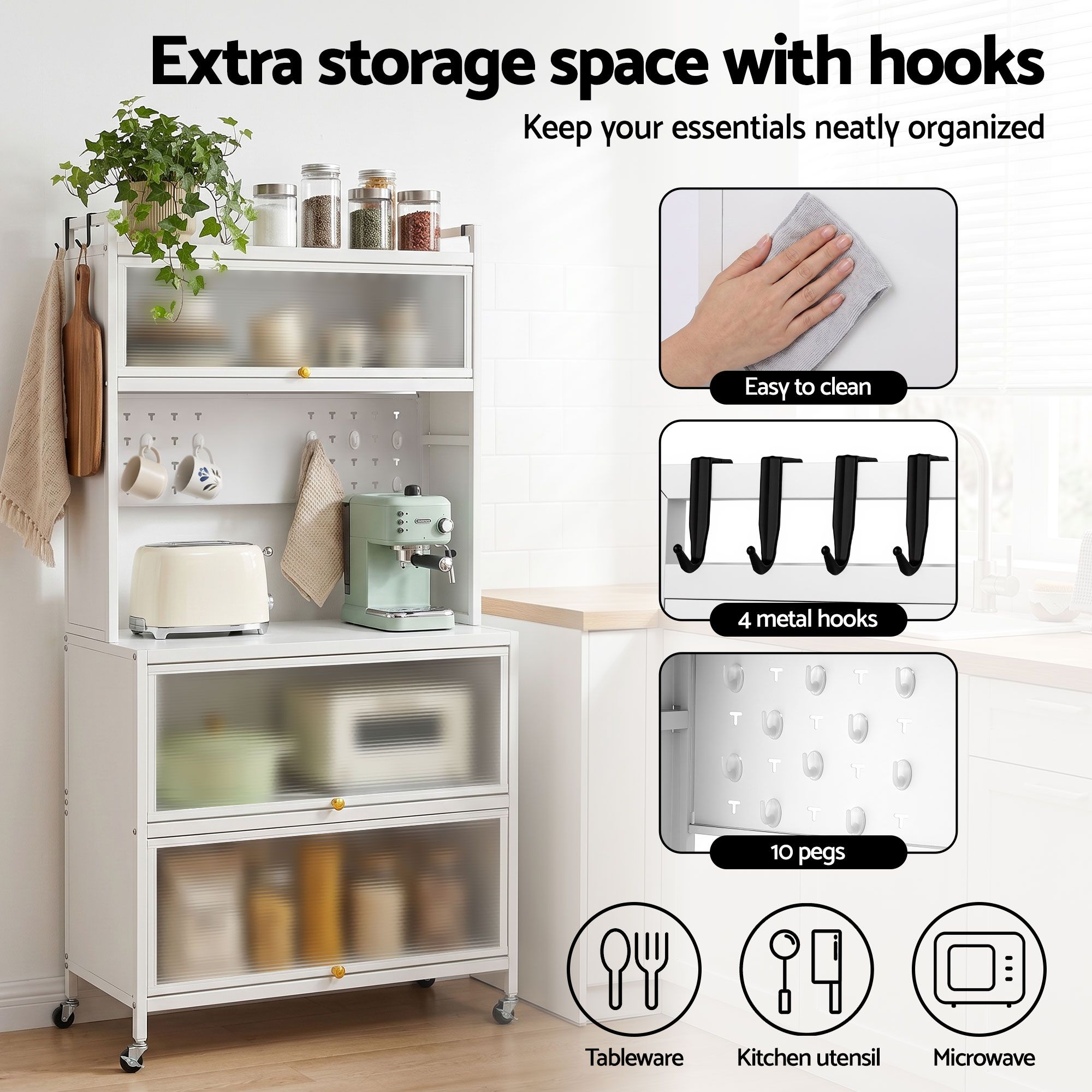 Kitchen Cabinet Storage Shelves Pegboard Cupboard Sideboard 80CMX164CM
