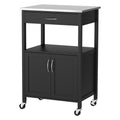 Kitchen Island Trolley with Drawer, Cupboard & Rolling Casters 60cm - Black & Silver