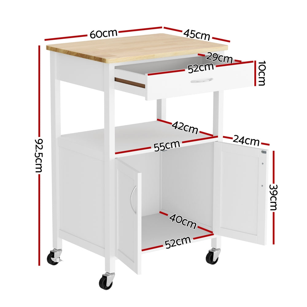 Kitchen Island Trolley Rolling Serving Cart Storage Drawer Cupboard 60cm