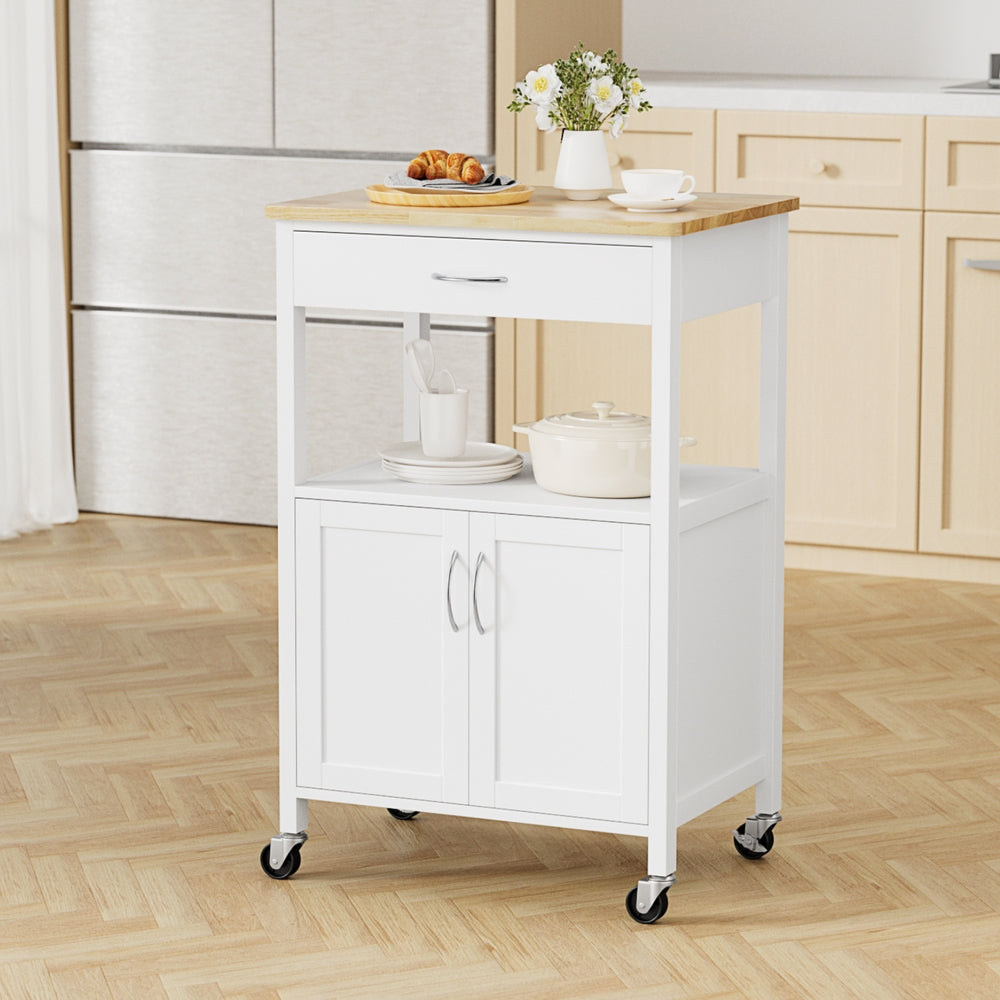 Kitchen Island Trolley Rolling Serving Cart Storage Drawer Cupboard 60cm