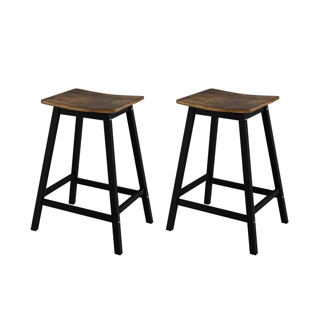 Bar Stools Set of 2 Kitchen Counter Stools Wooden Industrial Rustic Brown