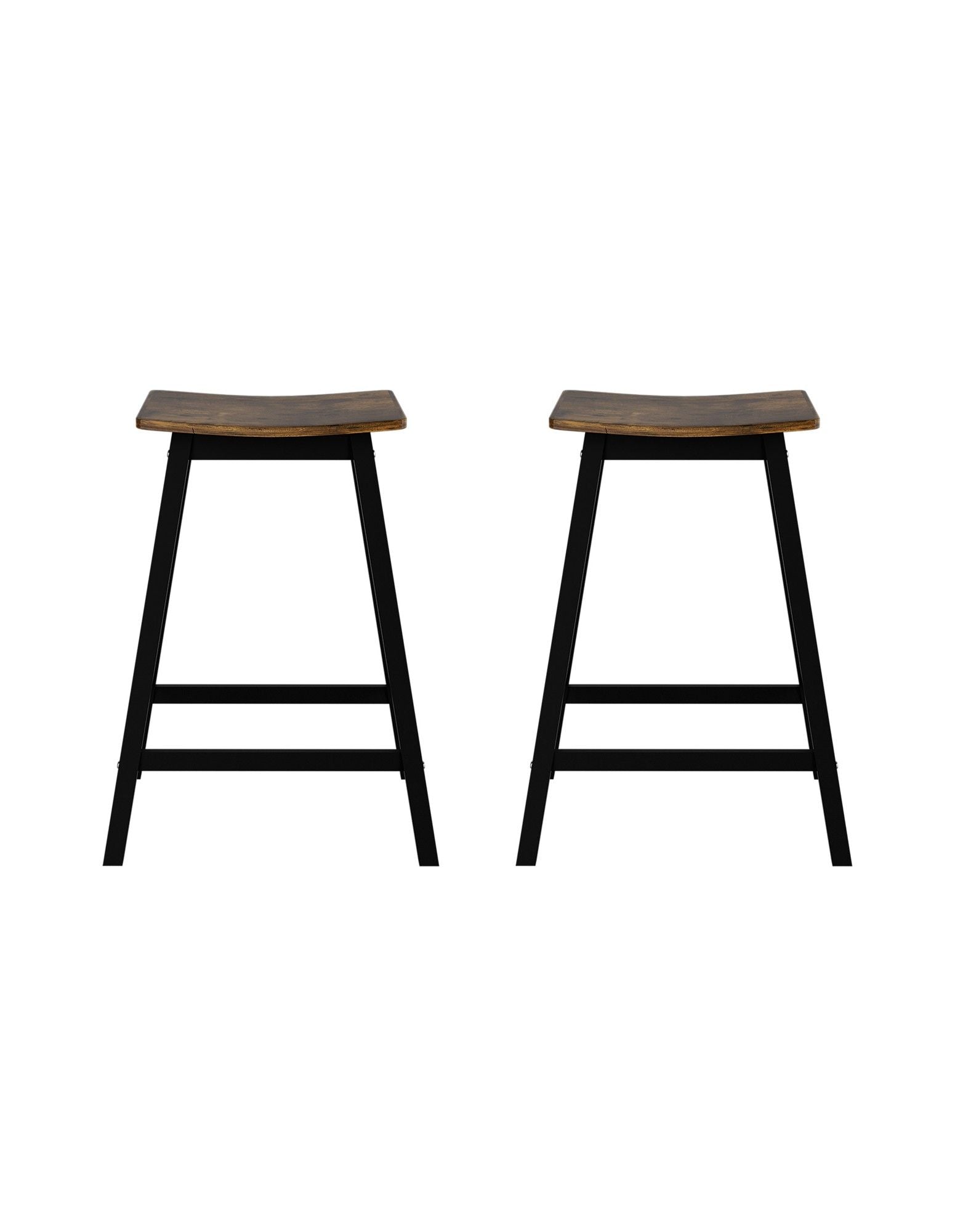 Bar Stools Set of 2 Kitchen Counter Stools Wooden Industrial Rustic Brown