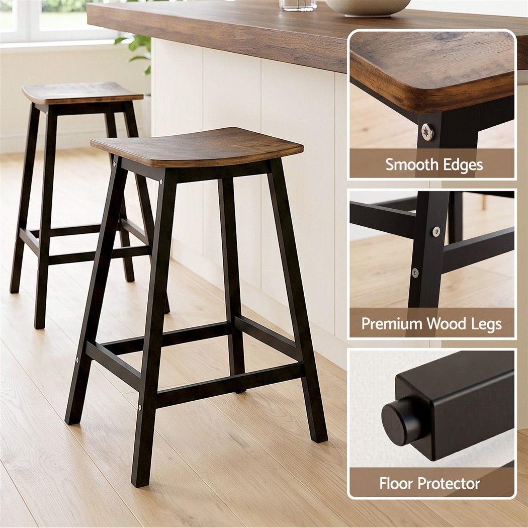 Bar Stools Set of 2 Kitchen Counter Stools Wooden Industrial Rustic Brown