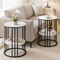 Set of 2 Side Table Coffee Table 2-Tier Round Marble Effect