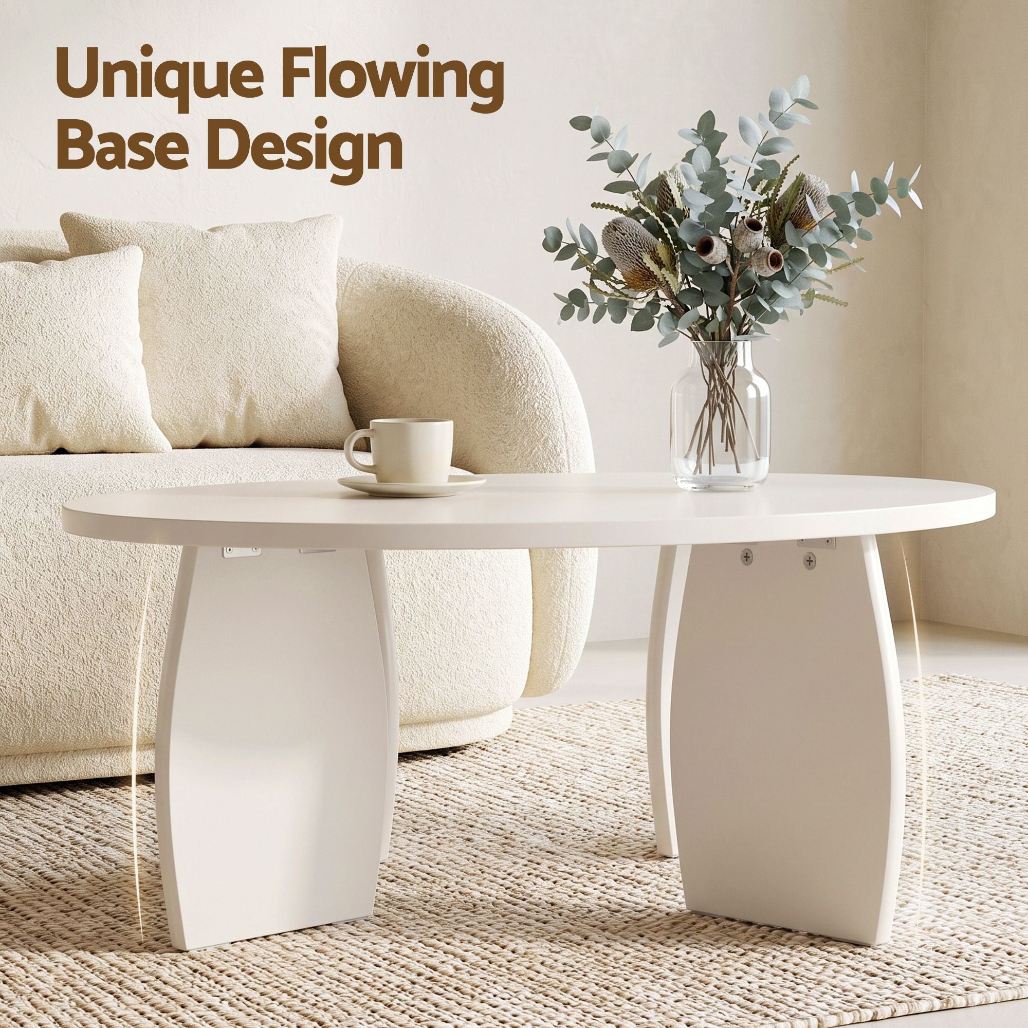 Round Coffee Table High-Gloss Center Table Minimalist Living Room Furniture 78x35cm Cream White