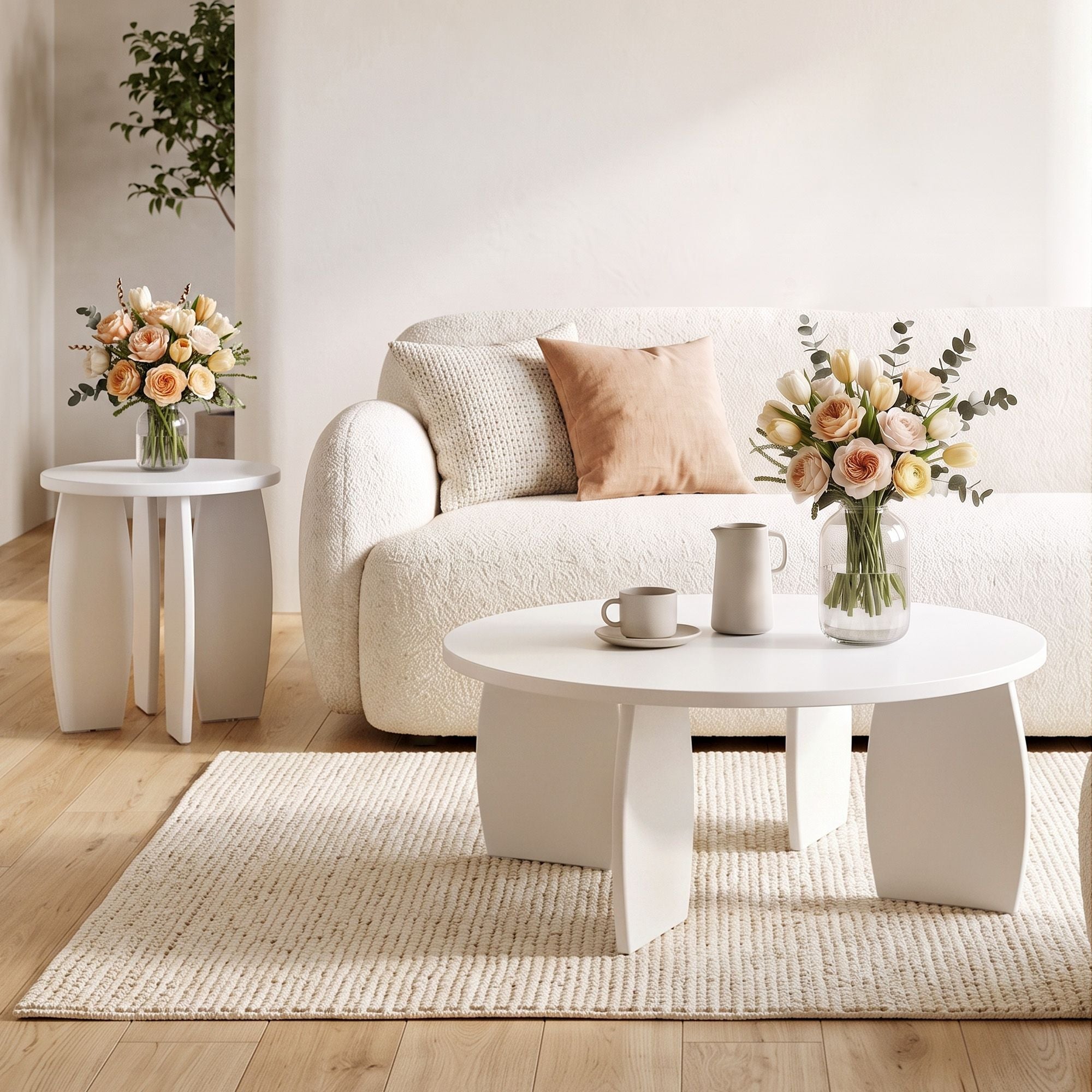 Round Coffee Table High-Gloss Center Table Minimalist Living Room Furniture 78x35cm Cream White