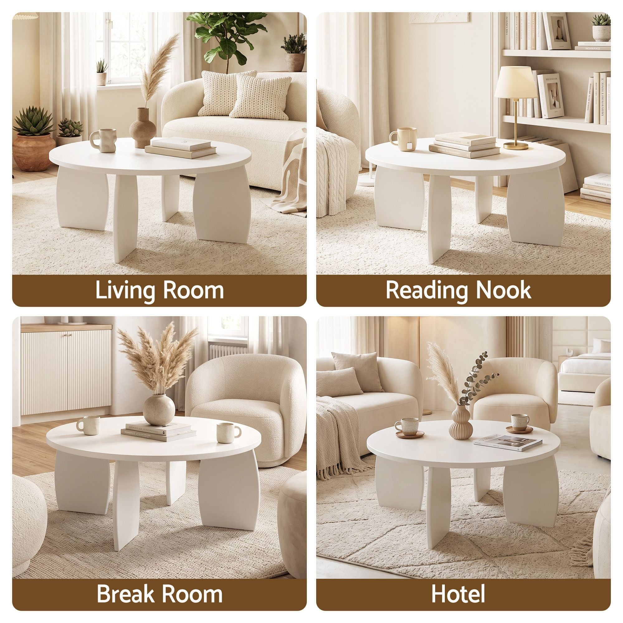 Round Coffee Table High-Gloss Center Table Minimalist Living Room Furniture 78x35cm Cream White
