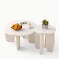 Set of 2 High Gloss Round Coffee and Side Tables - Cream