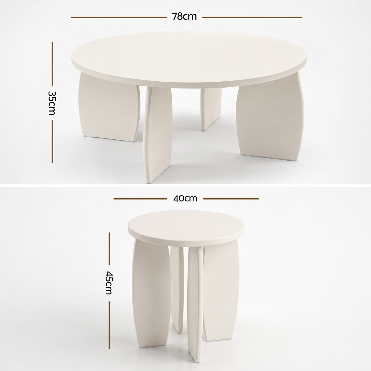 Set of 2 High Gloss Round Coffee and Side Tables - Cream