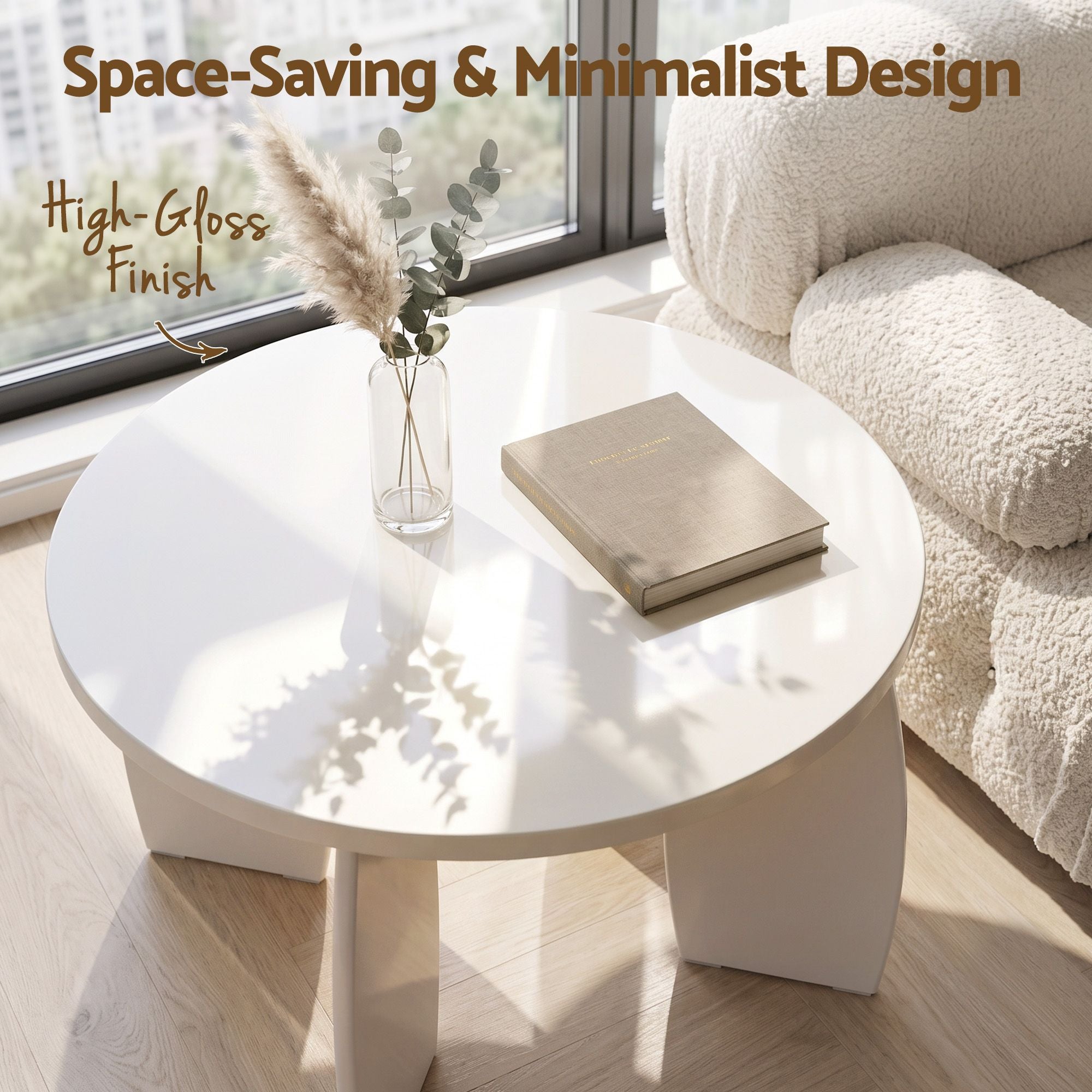 Set of 2 High Gloss Round Coffee and Side Tables - Cream