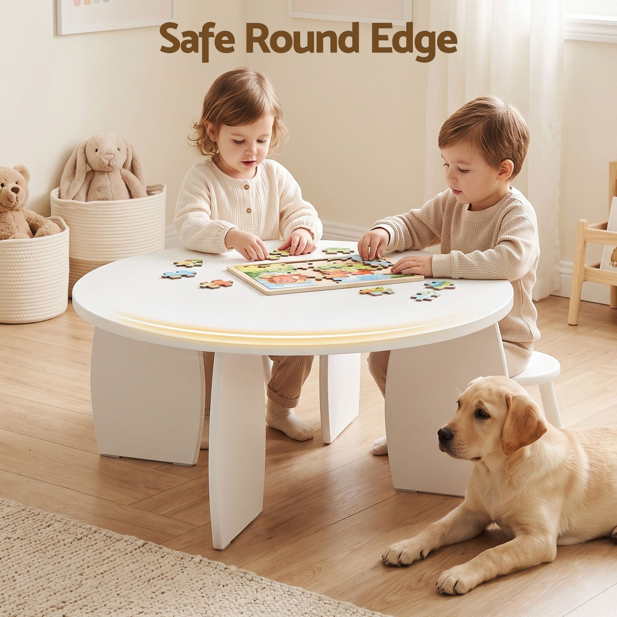 Set of 2 High Gloss Round Coffee and Side Tables - Cream