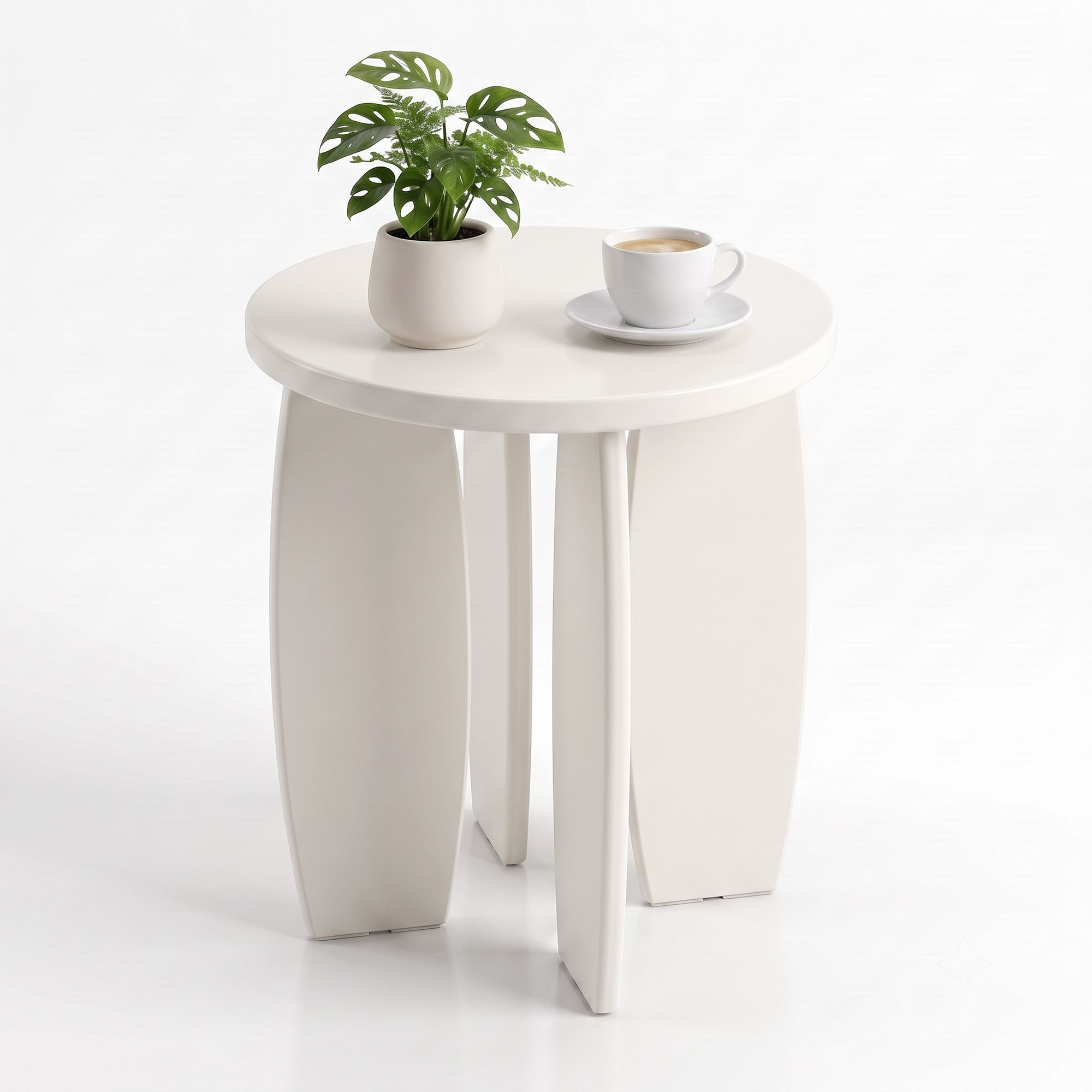 Round End Table High-Gloss Small Coffee Table Side Bedside Nightstand 40x45cm Cream white