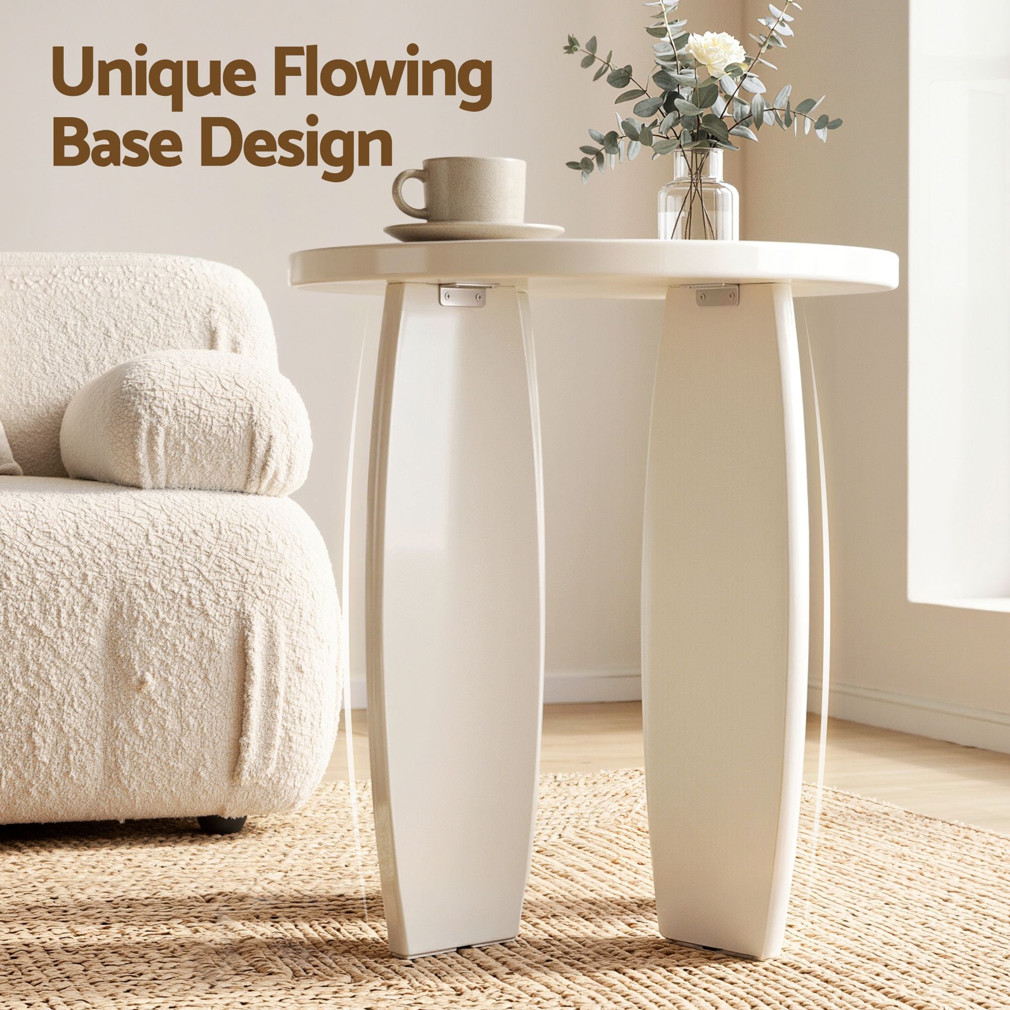 Round End Table High-Gloss Small Coffee Table Side Bedside Nightstand 40x45cm Cream white