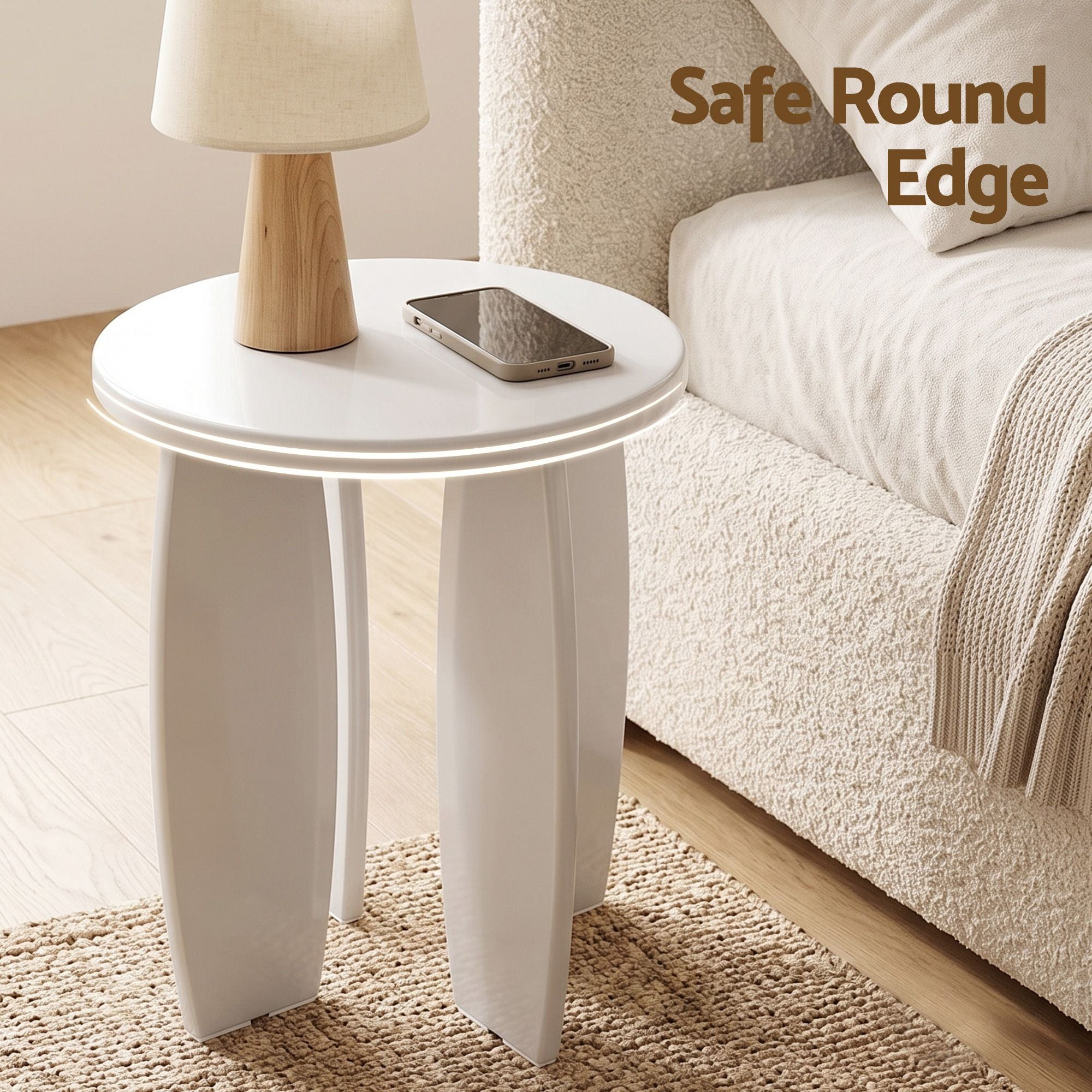 Round End Table High-Gloss Small Coffee Table Side Bedside Nightstand 40x45cm Cream white