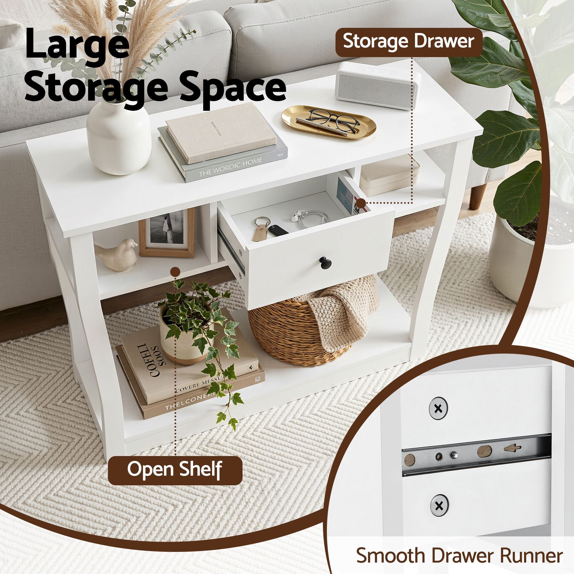 Console Table Entryway Hallway Sofa Side Table Drawer Shelf 100CM White