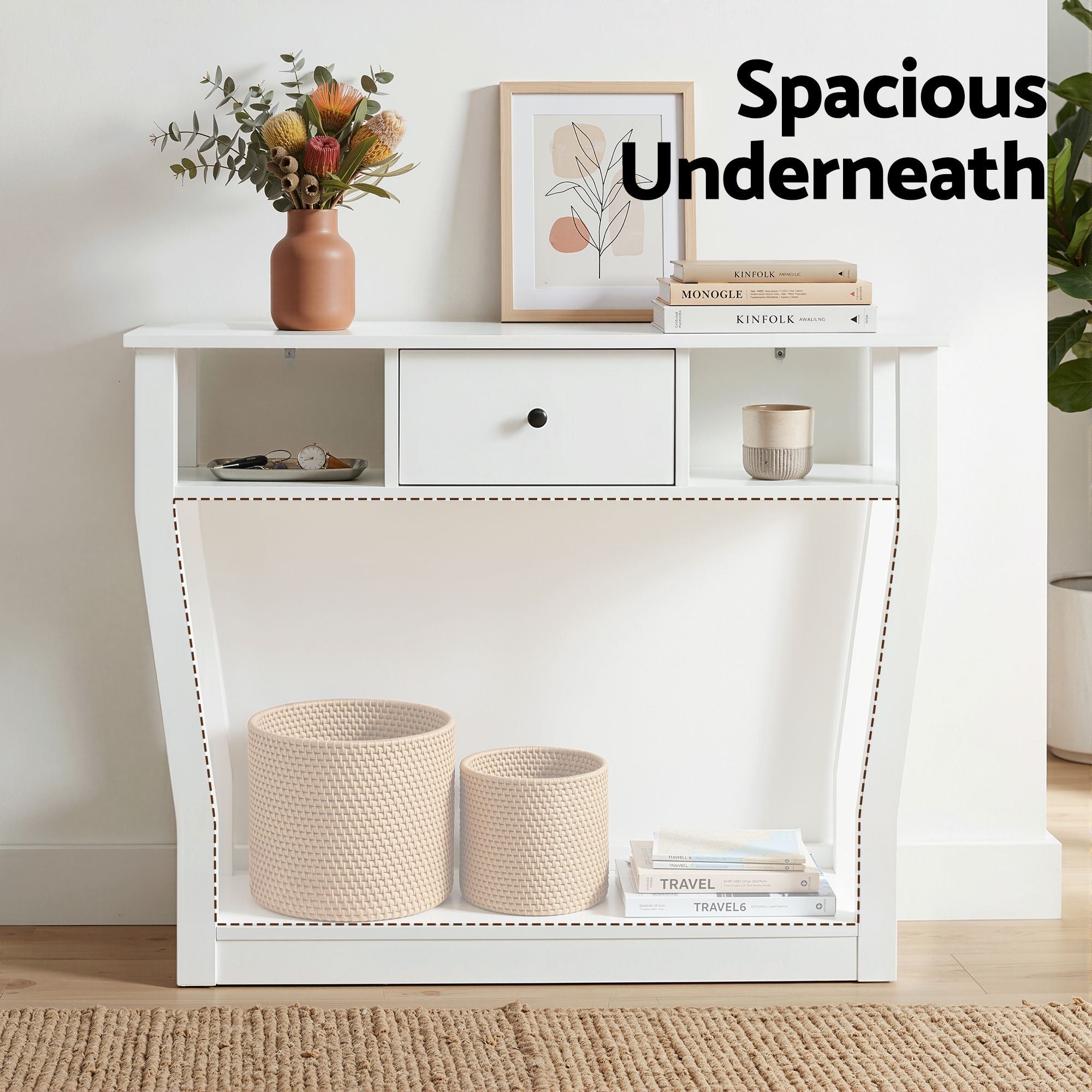 Console Table Entryway Hallway Sofa Side Table Drawer Shelf 100CM White