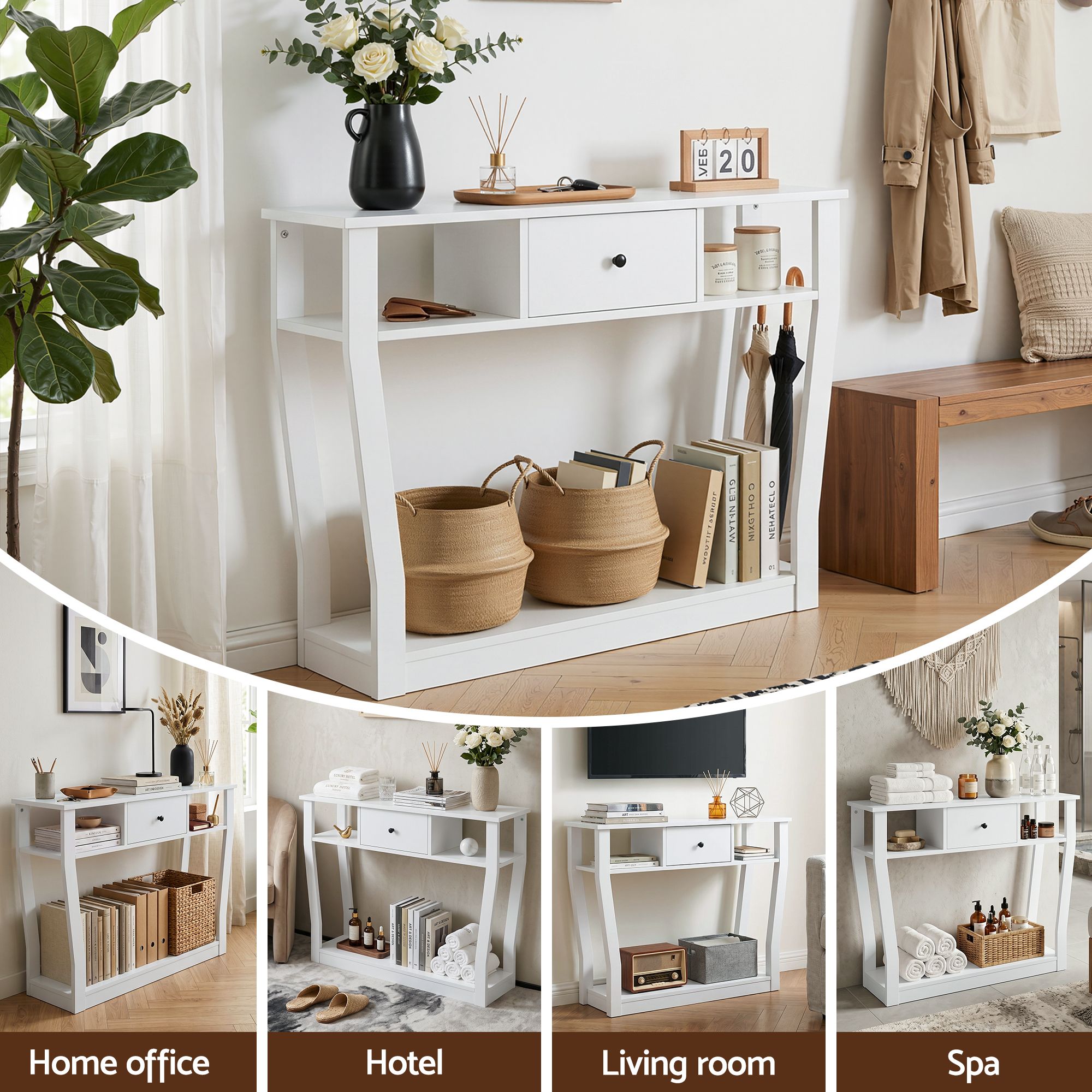 Console Table Entryway Hallway Sofa Side Table Drawer Shelf 100CM White