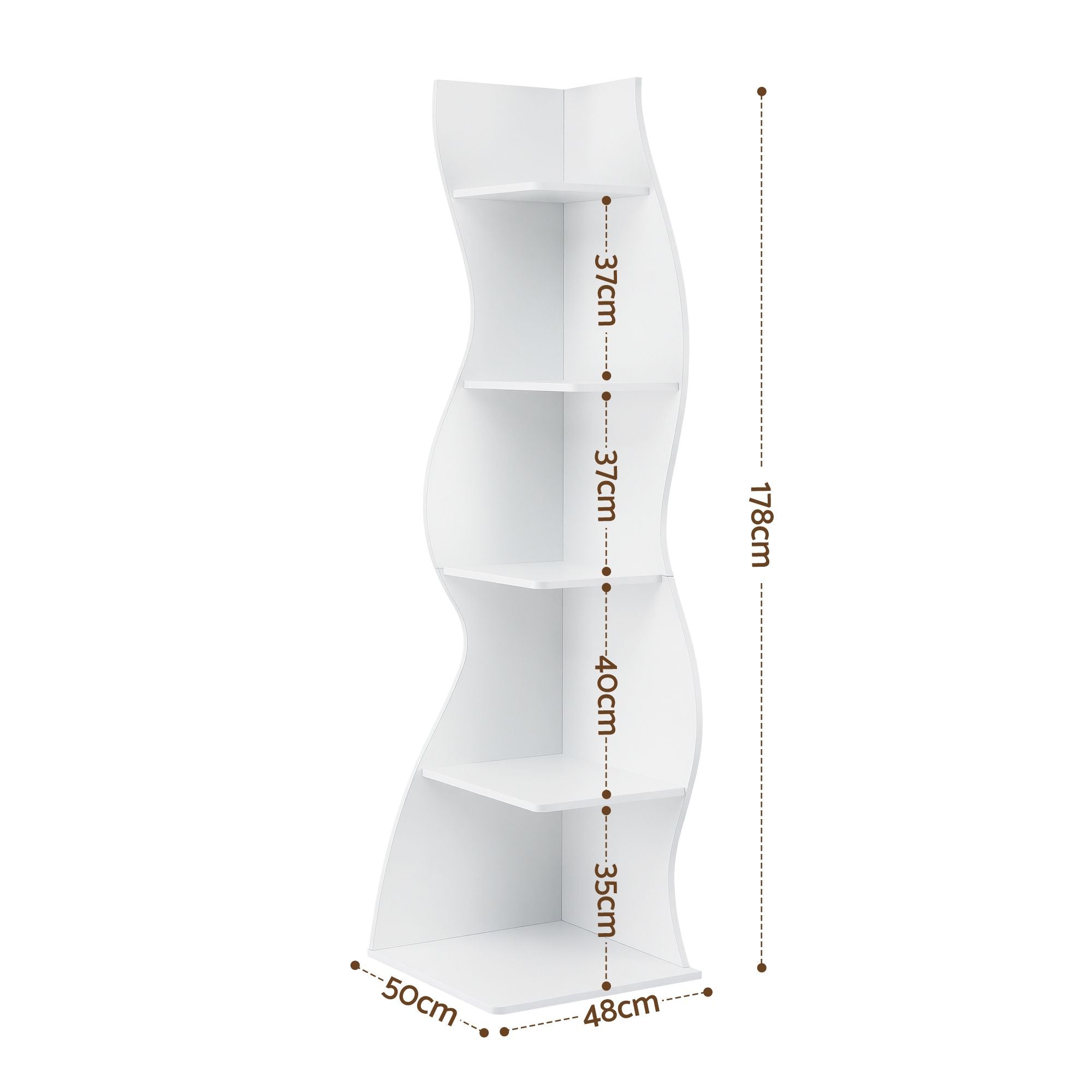 5-Tier Bookshelf Corner Shelf S-shaped Storage Rack White