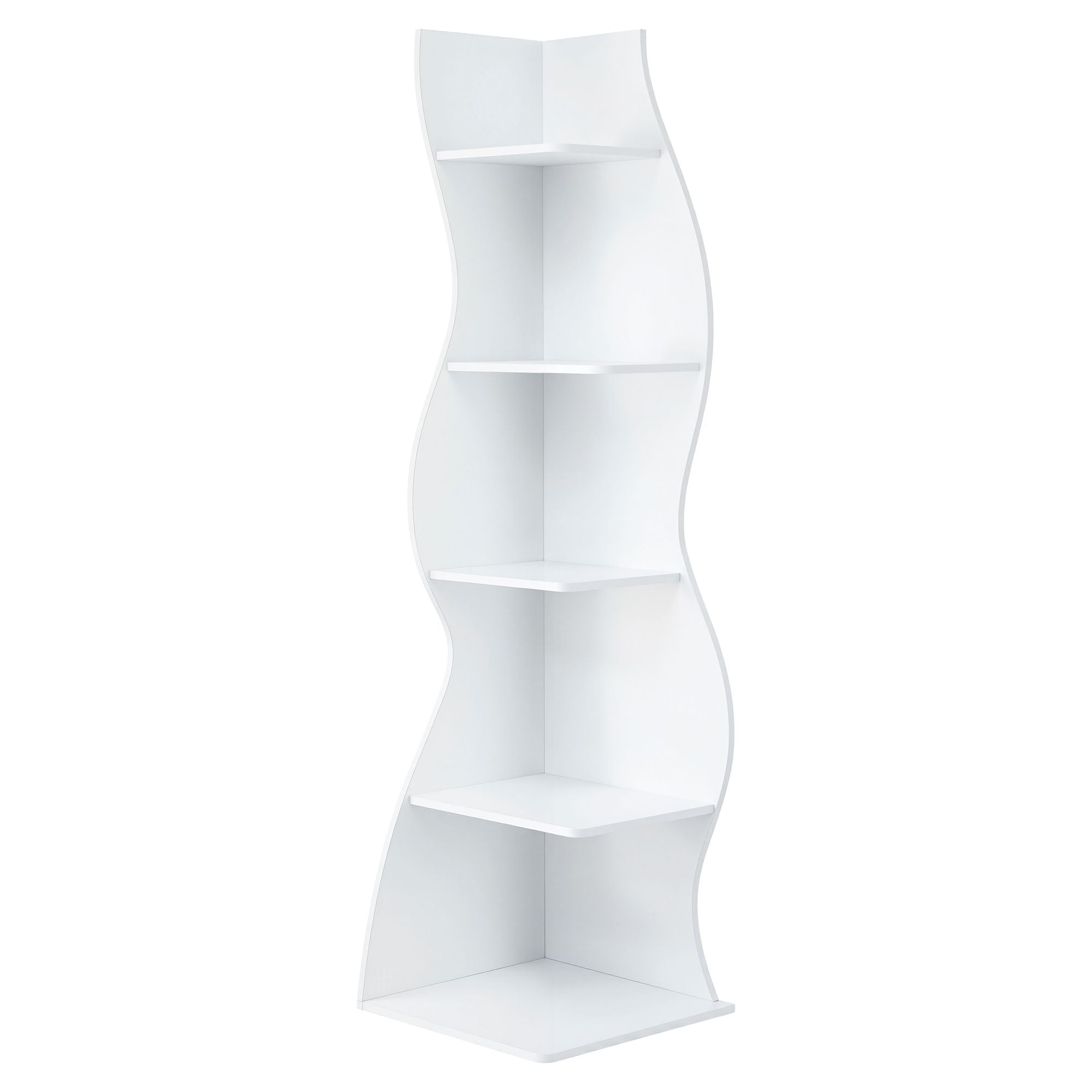 5-Tier Bookshelf Corner Shelf S-shaped Storage Rack White