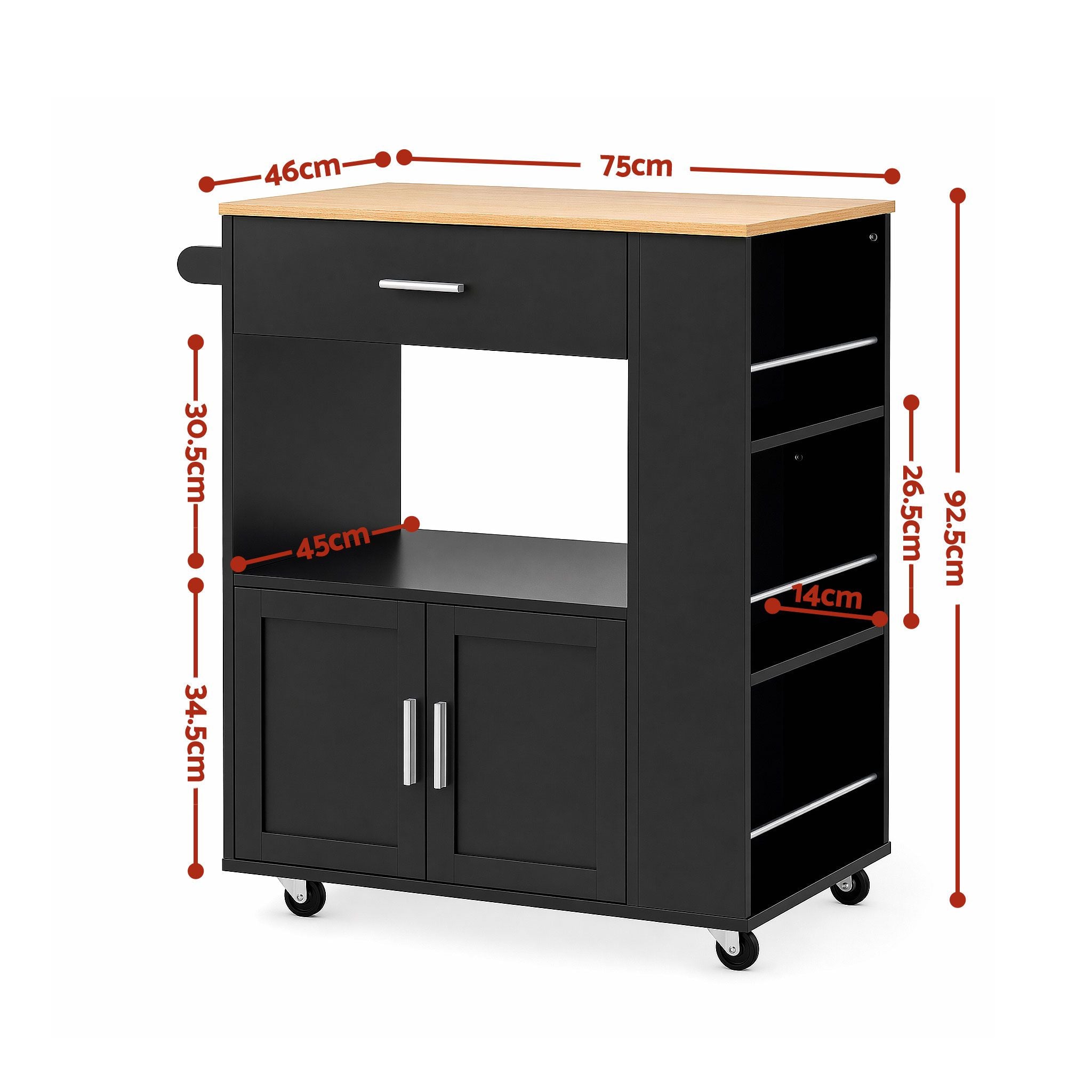 Kitchen Island Trolley Rolling Serving Cart Storage Cart Shelf Towel Rack