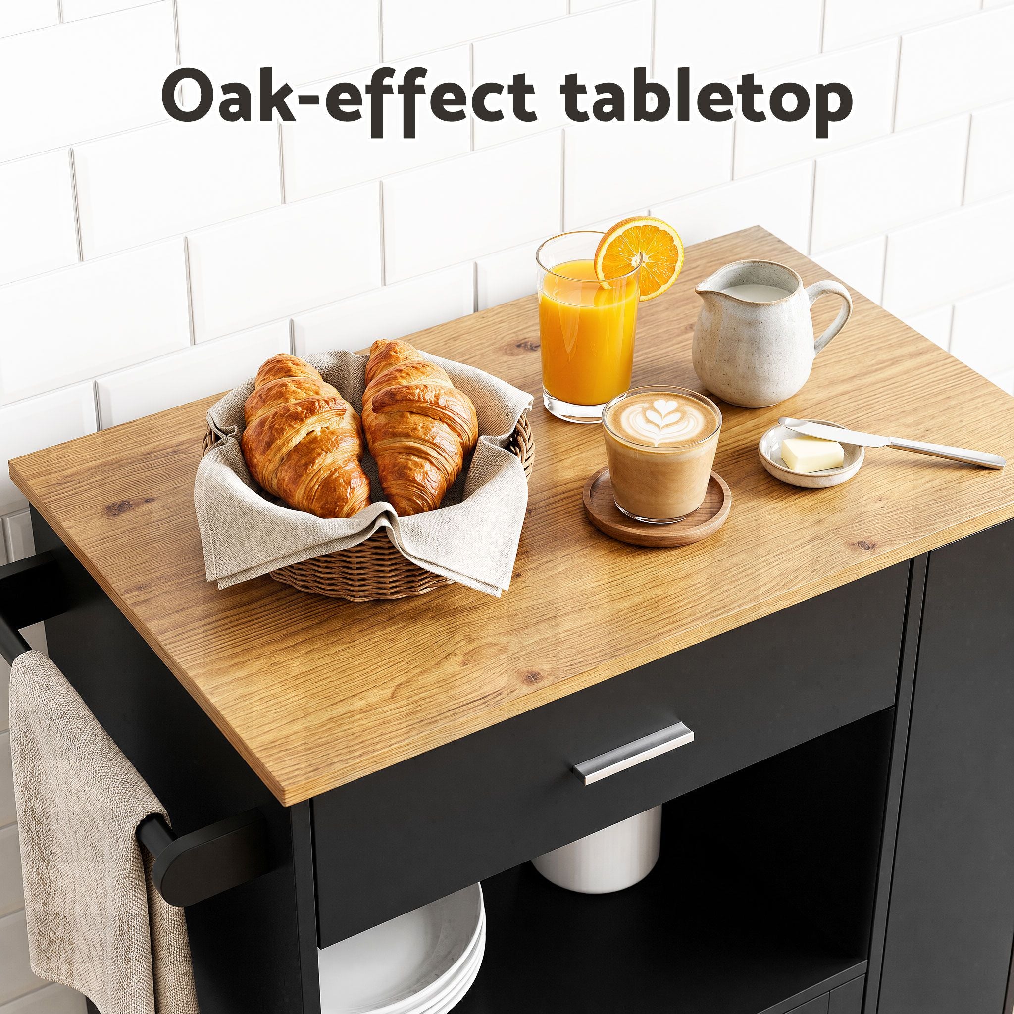 Kitchen Island Trolley Rolling Serving Cart Storage Cart Shelf Towel Rack