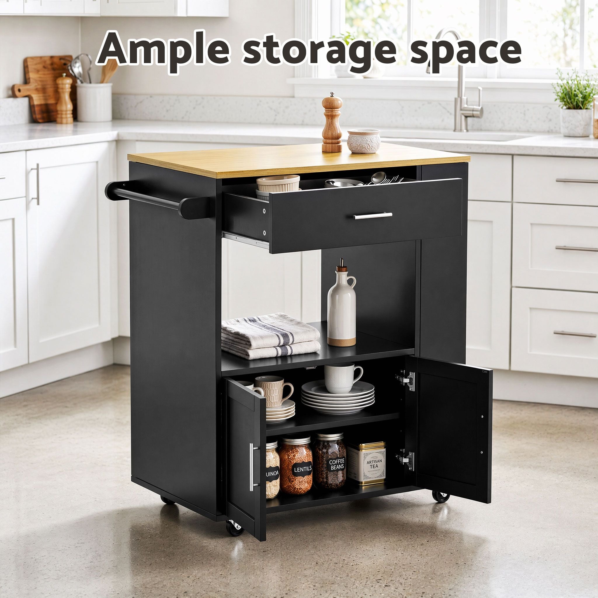 Kitchen Island Trolley Rolling Serving Cart Storage Cart Shelf Towel Rack
