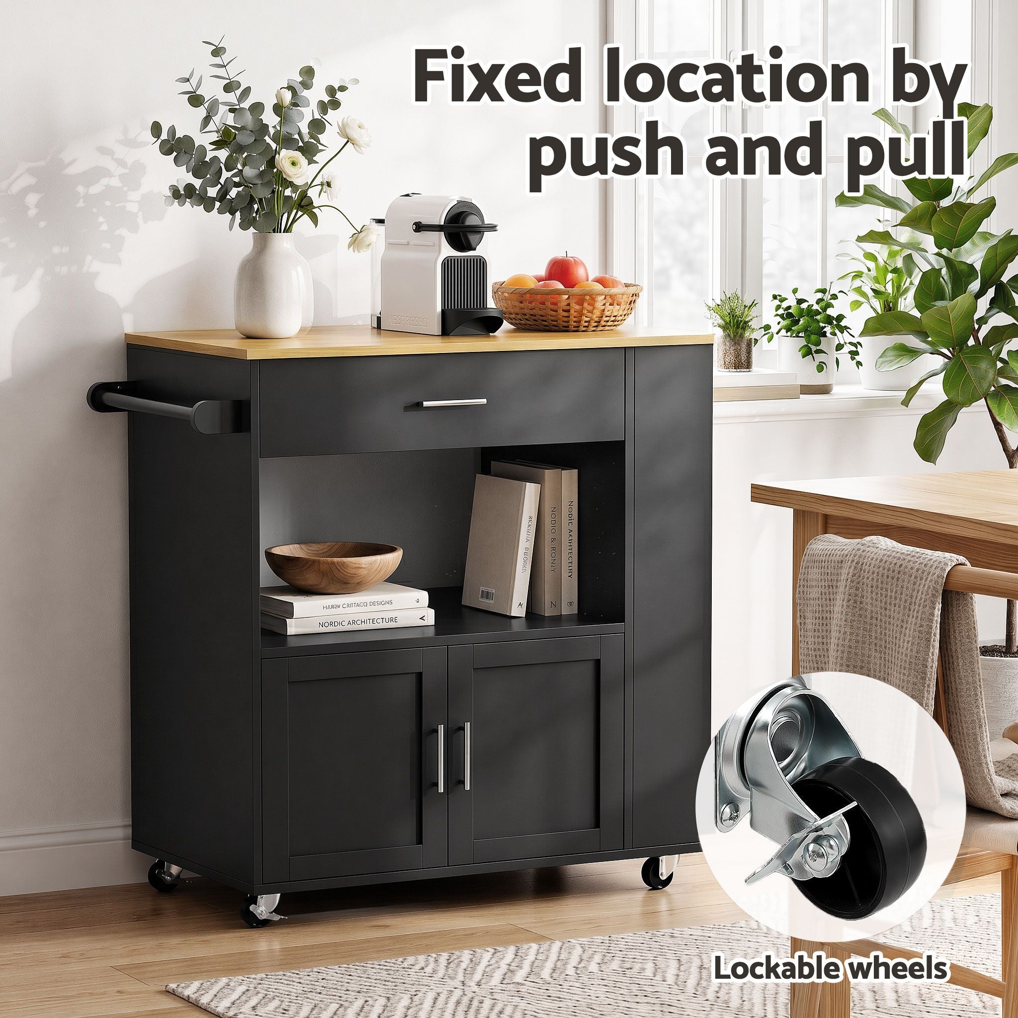 Kitchen Island Trolley Rolling Serving Cart Storage Cart Shelf Towel Rack