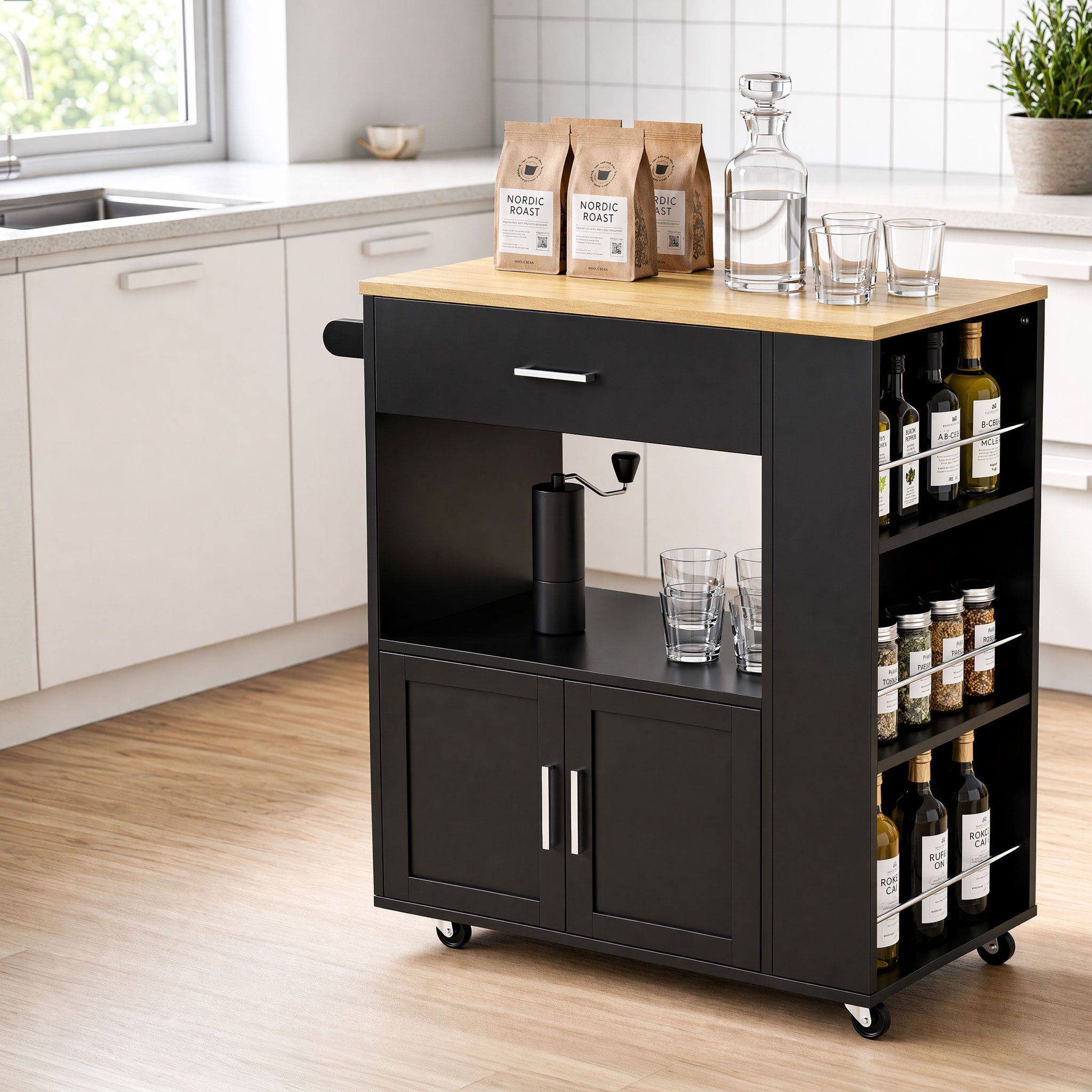 Kitchen Island Trolley Rolling Serving Cart Storage Cart Shelf Towel Rack