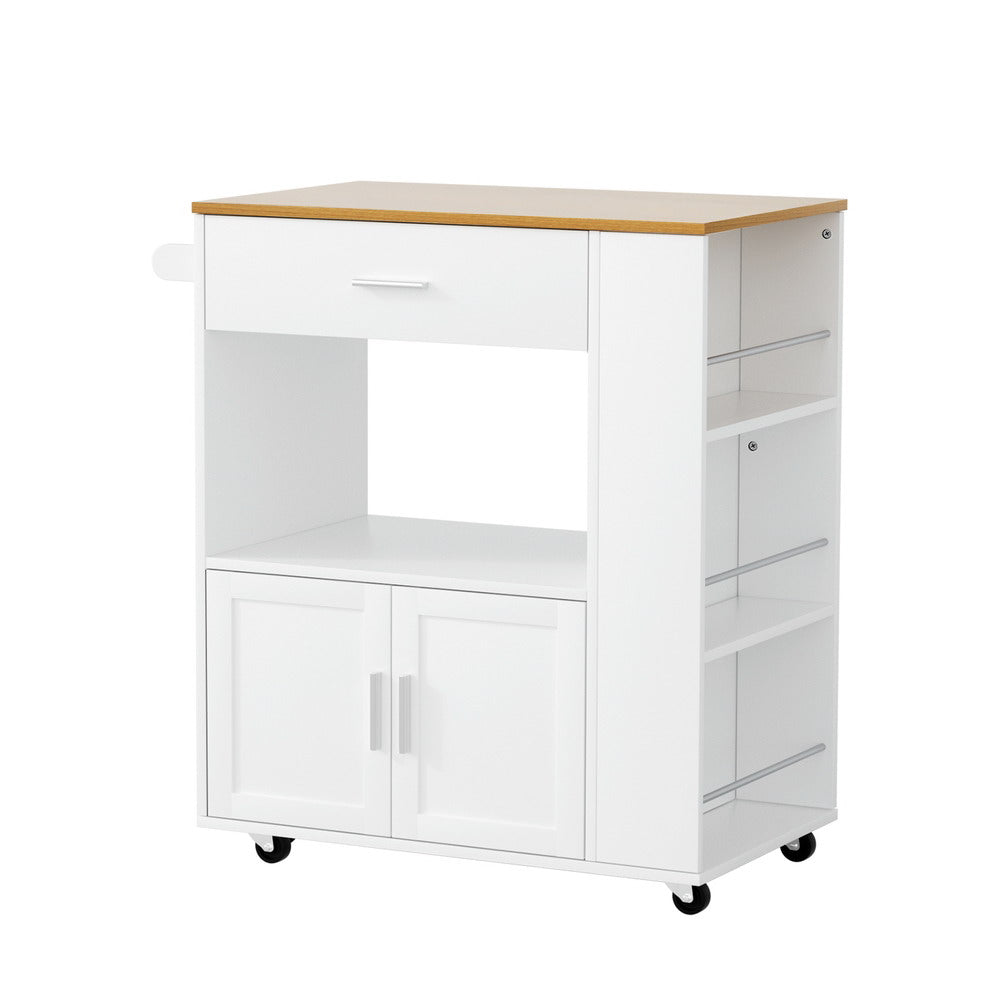 Kitchen Island Trolley Rolling Serving Cart with Waterproof Countertop - White Pine