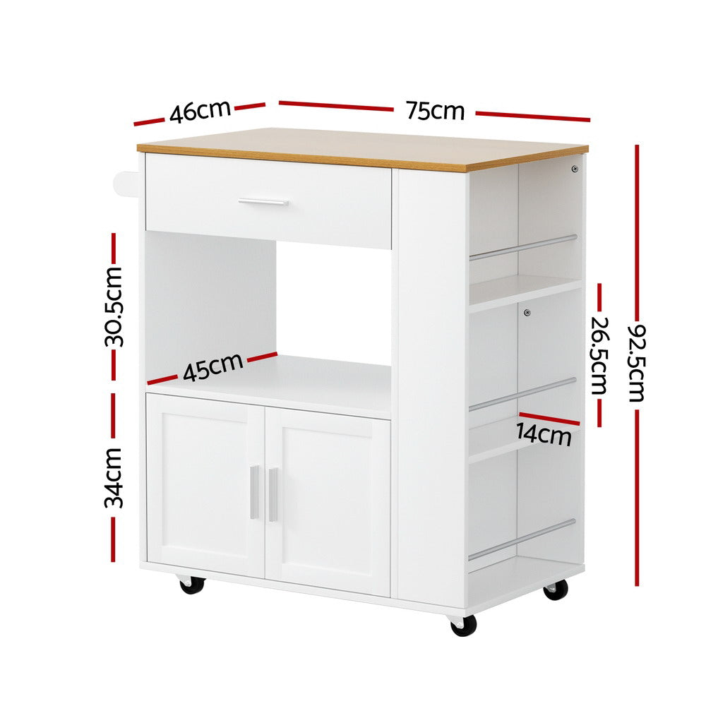Kitchen Island Trolley Rolling Serving Cart with Waterproof Countertop - White Pine