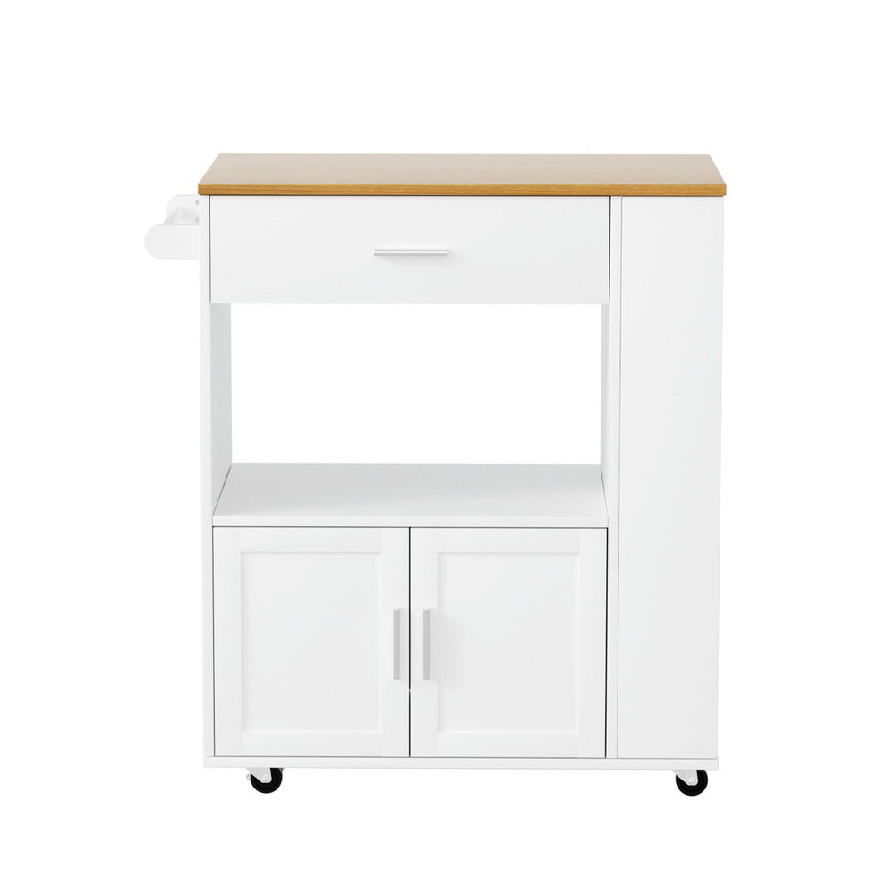 Kitchen Island Trolley Rolling Serving Cart with Waterproof Countertop - White Pine