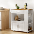 Kitchen Island Trolley Rolling Serving Cart with Waterproof Countertop - White Pine