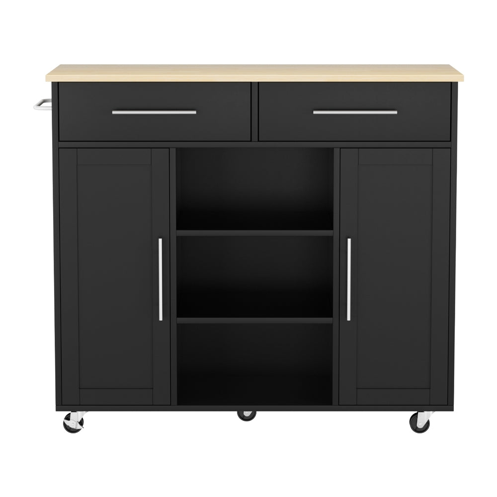 Kitchen Island Trolley with Storage Drawers, Cabinets & Shelves 100cm - Black