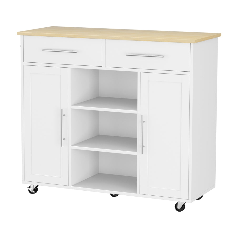 Kitchen Island Trolley with Rolling Cart, Storage Drawers & Cabinet 100cm - White