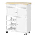 Kitchen Island Trolley Rolling Serving Cart with Drawer and Cupboard - White Oak
