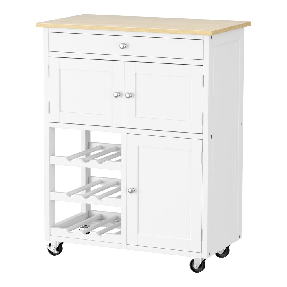 Kitchen Island Trolley Rolling Serving Cart with Drawer and Cupboard - White Oak