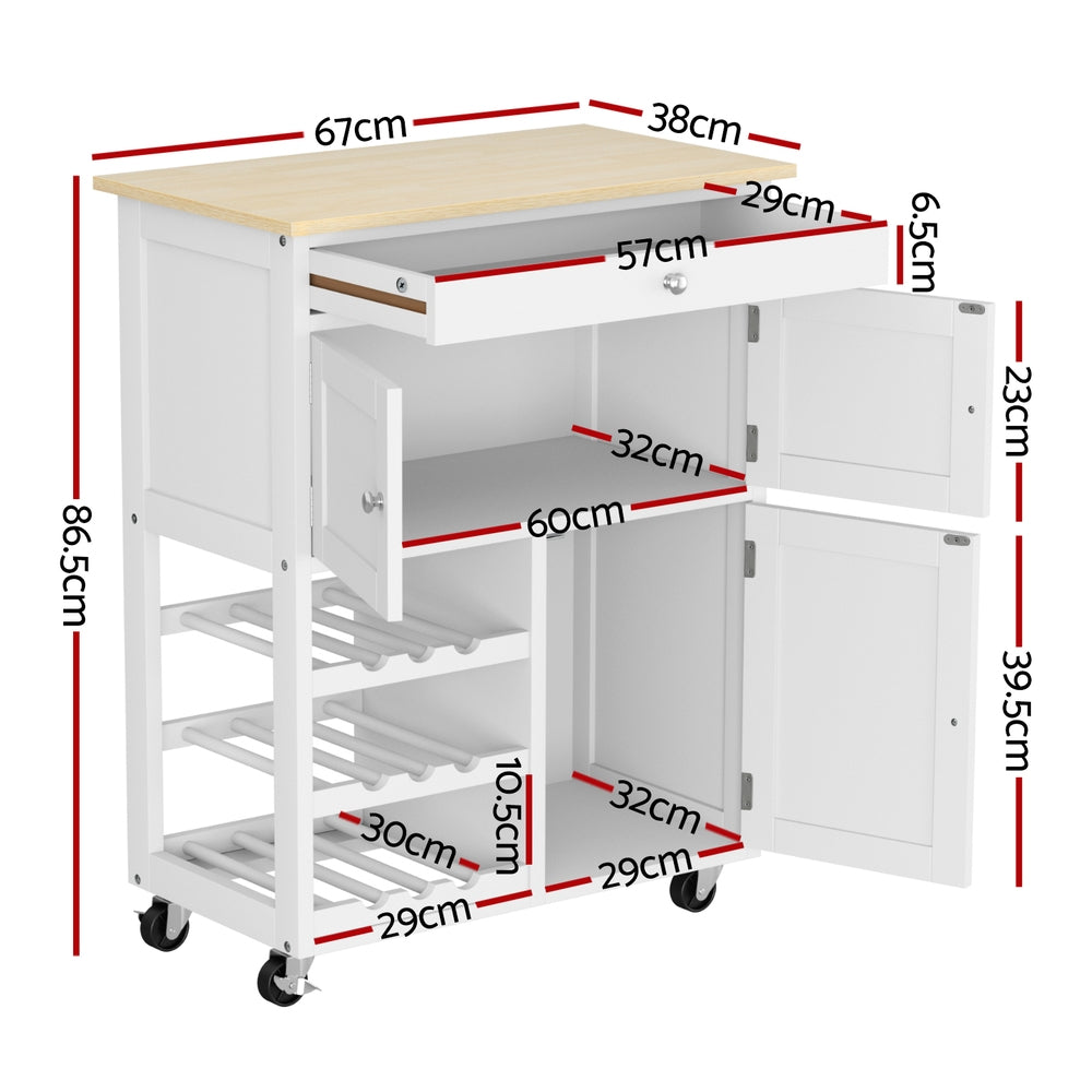 Kitchen Island Trolley Rolling Serving Cart with Drawer and Cupboard - White Oak