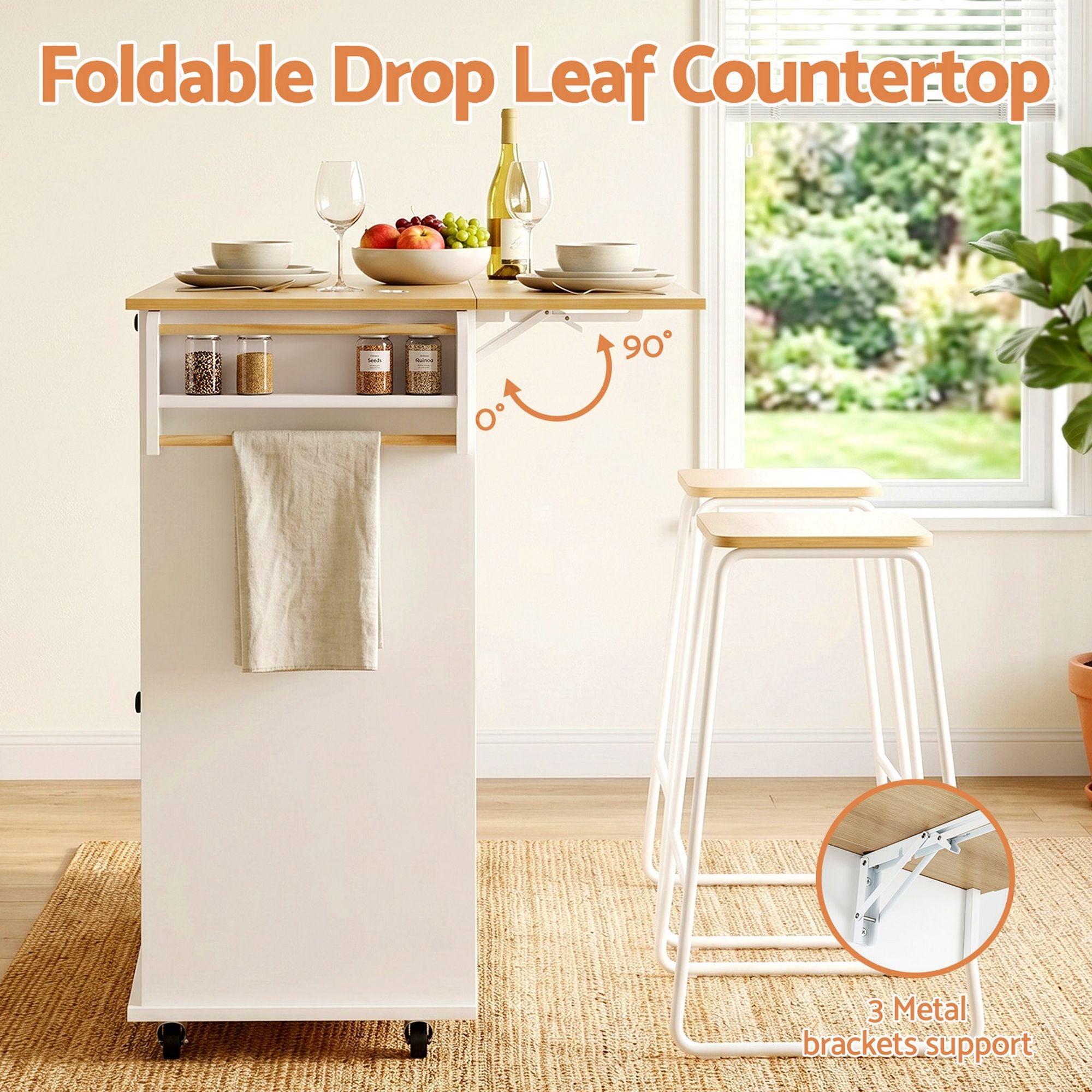 Kitchen Island Trolley Rolling Serving Cart Storage Drawer Cabinet 150cm White
