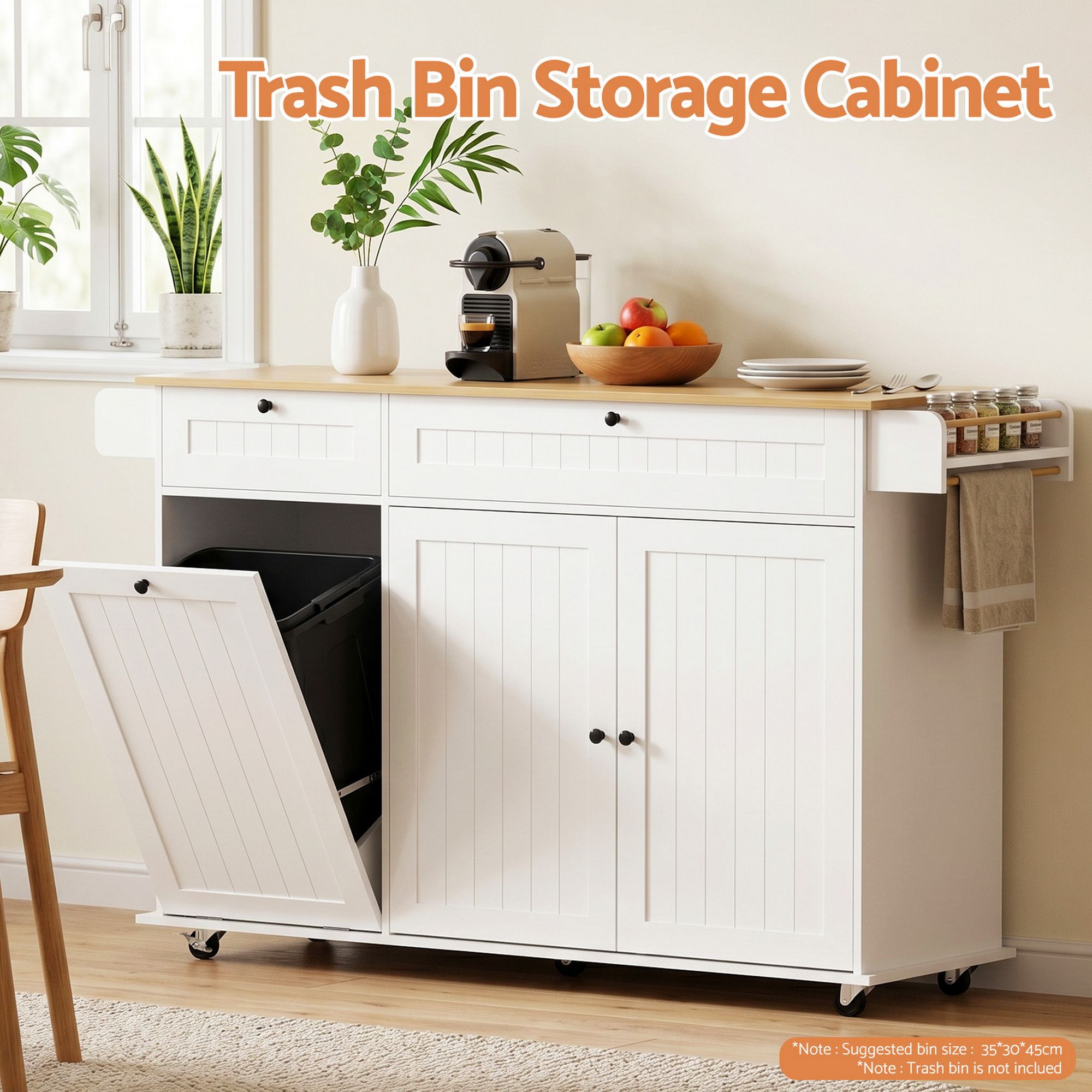 Kitchen Island Trolley Rolling Serving Cart Storage Drawer Cabinet 150cm White