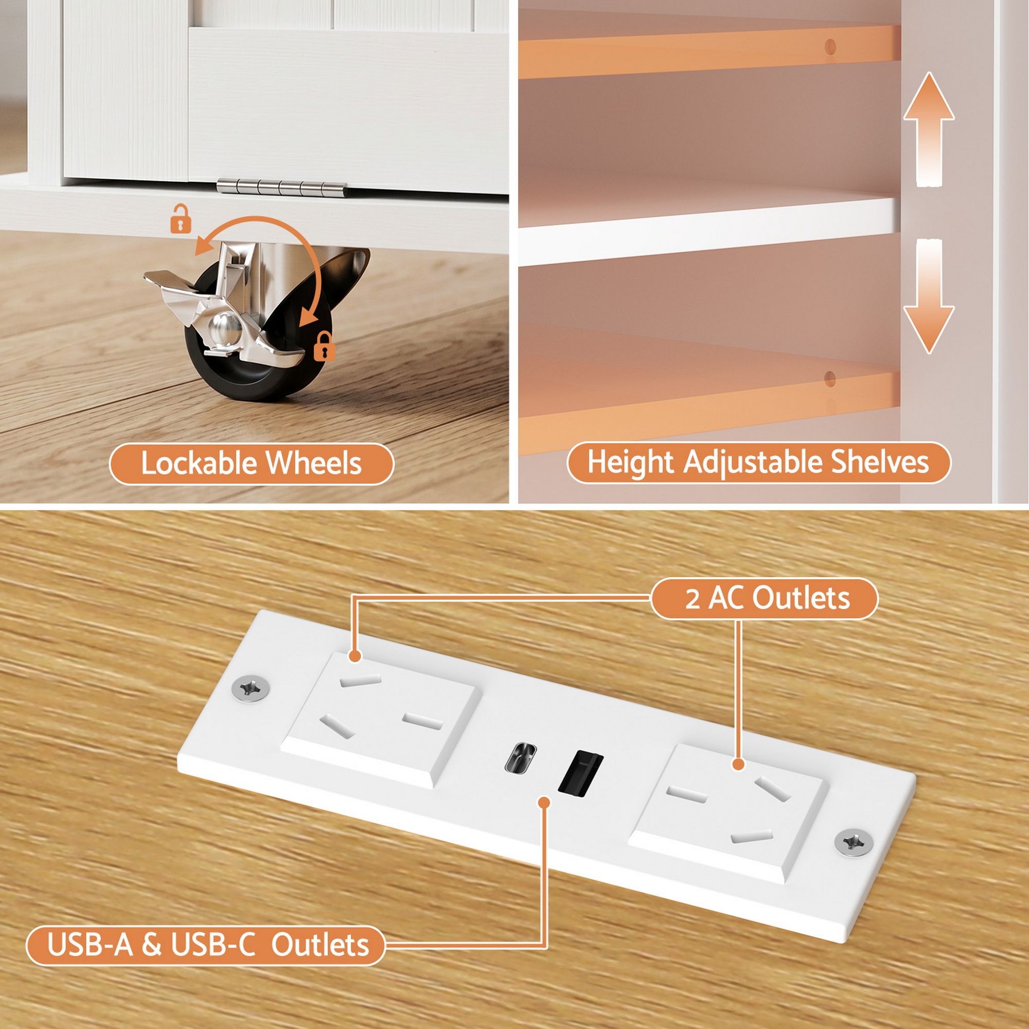 Kitchen Island Trolley Rolling Serving Cart Storage Drawer Cabinet 150cm White