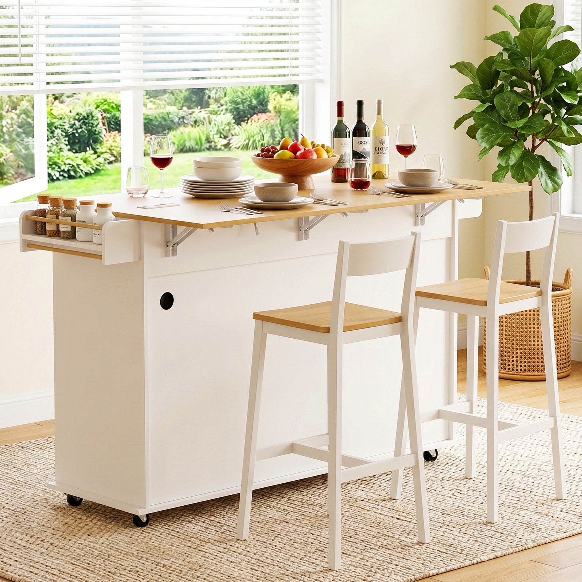 Kitchen Island Trolley Rolling Serving Cart Storage Drawer Cabinet 150cm White