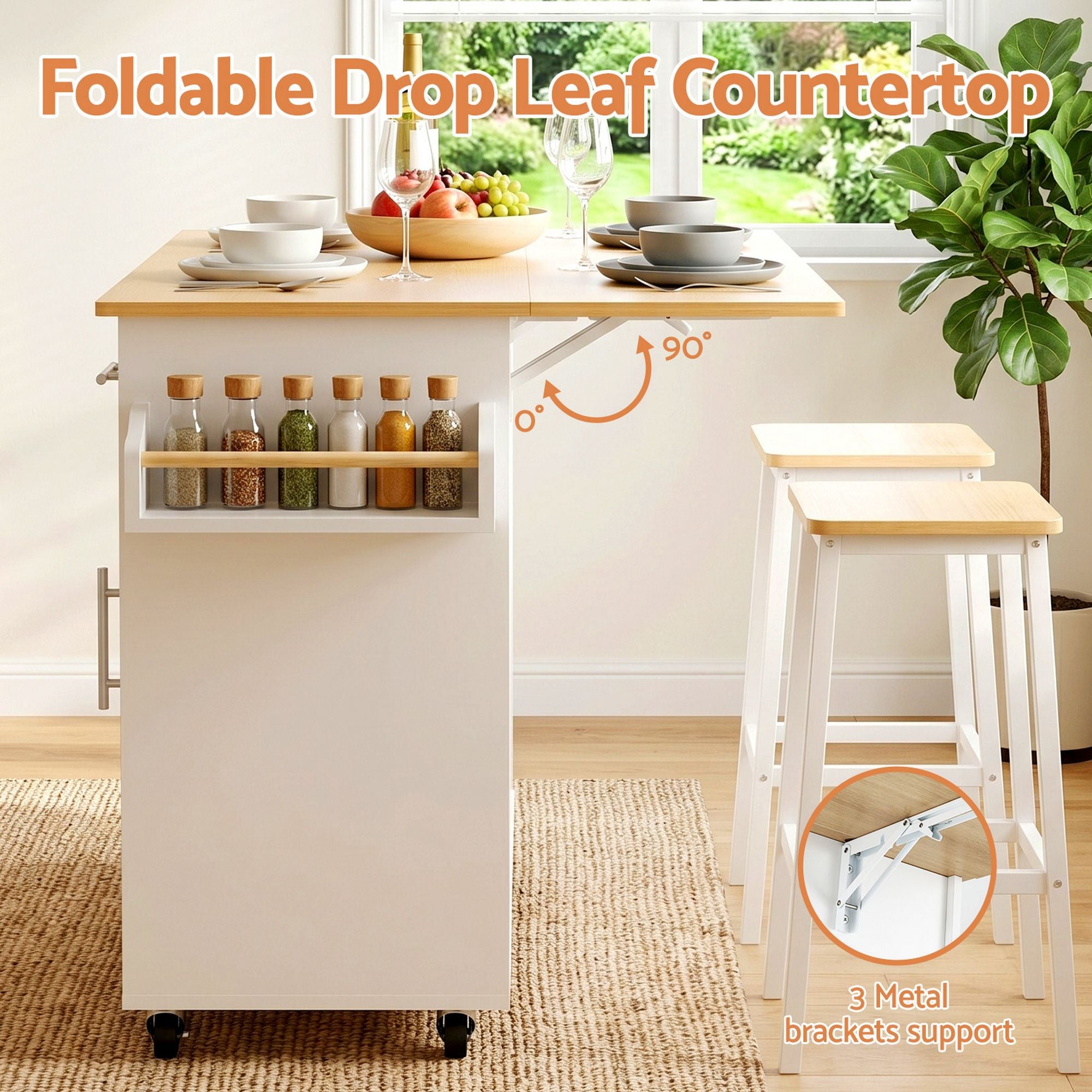 Kitchen Island Trolley Rolling Serving Cart Storage Drawer Cabinet 90cm White