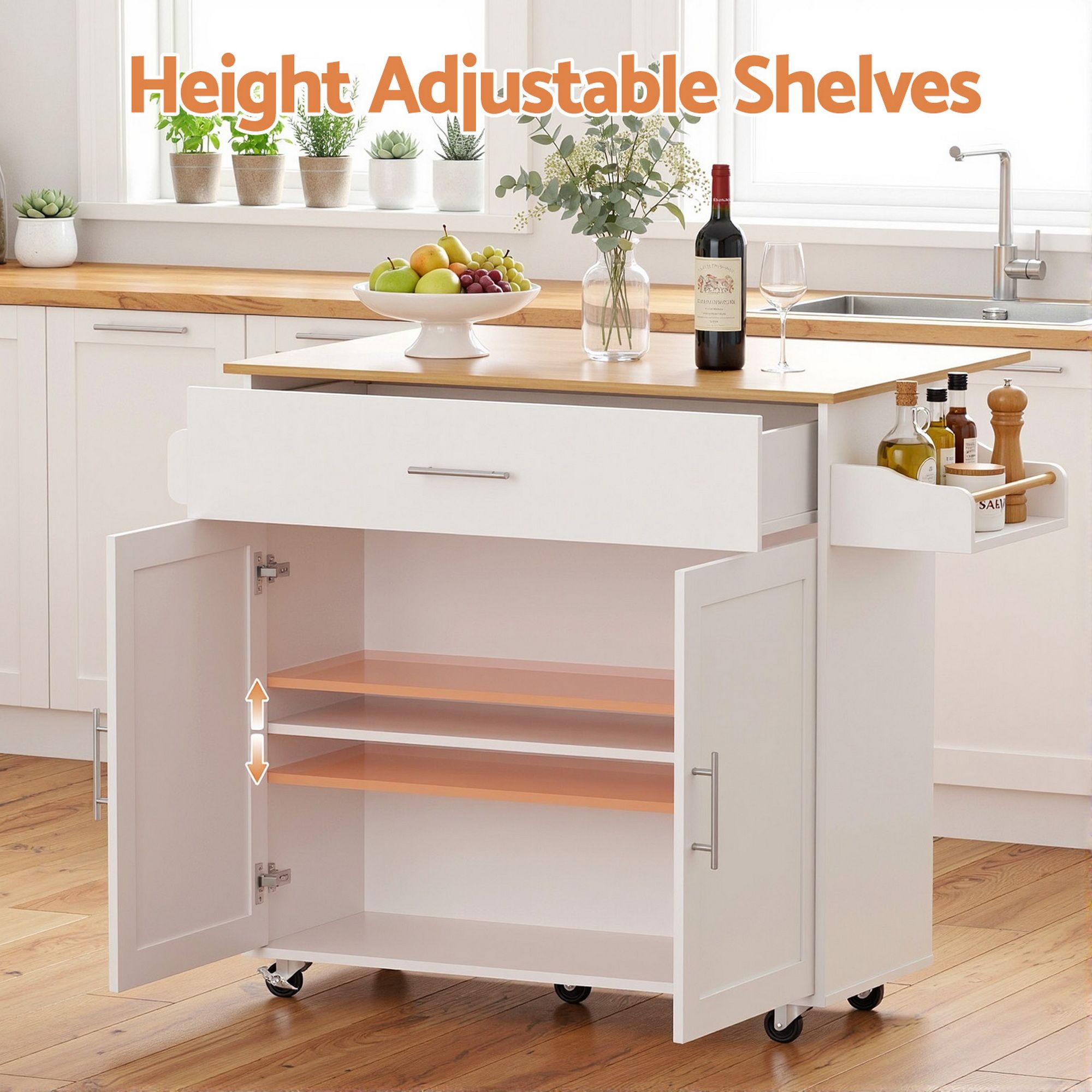 Kitchen Island Trolley Rolling Serving Cart Storage Drawer Cabinet 90cm White