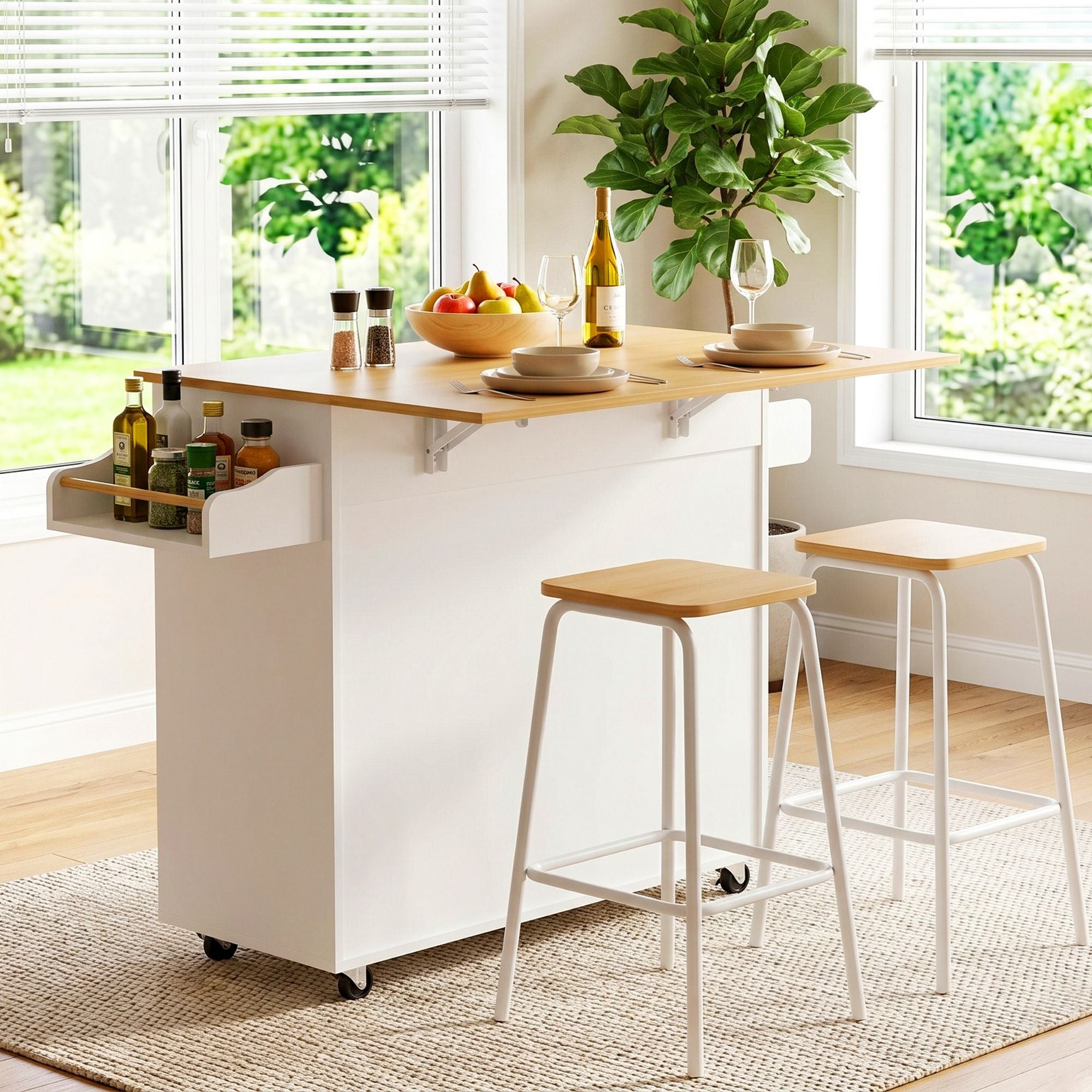 Kitchen Island Trolley Rolling Serving Cart Storage Drawer Cabinet 90cm White