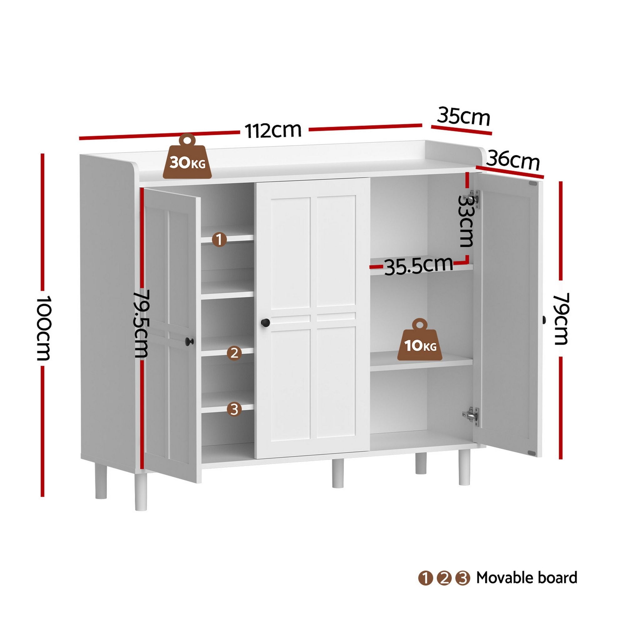 Shoe Rack Cabinet Storage Cupboard Adjustable Shelf White